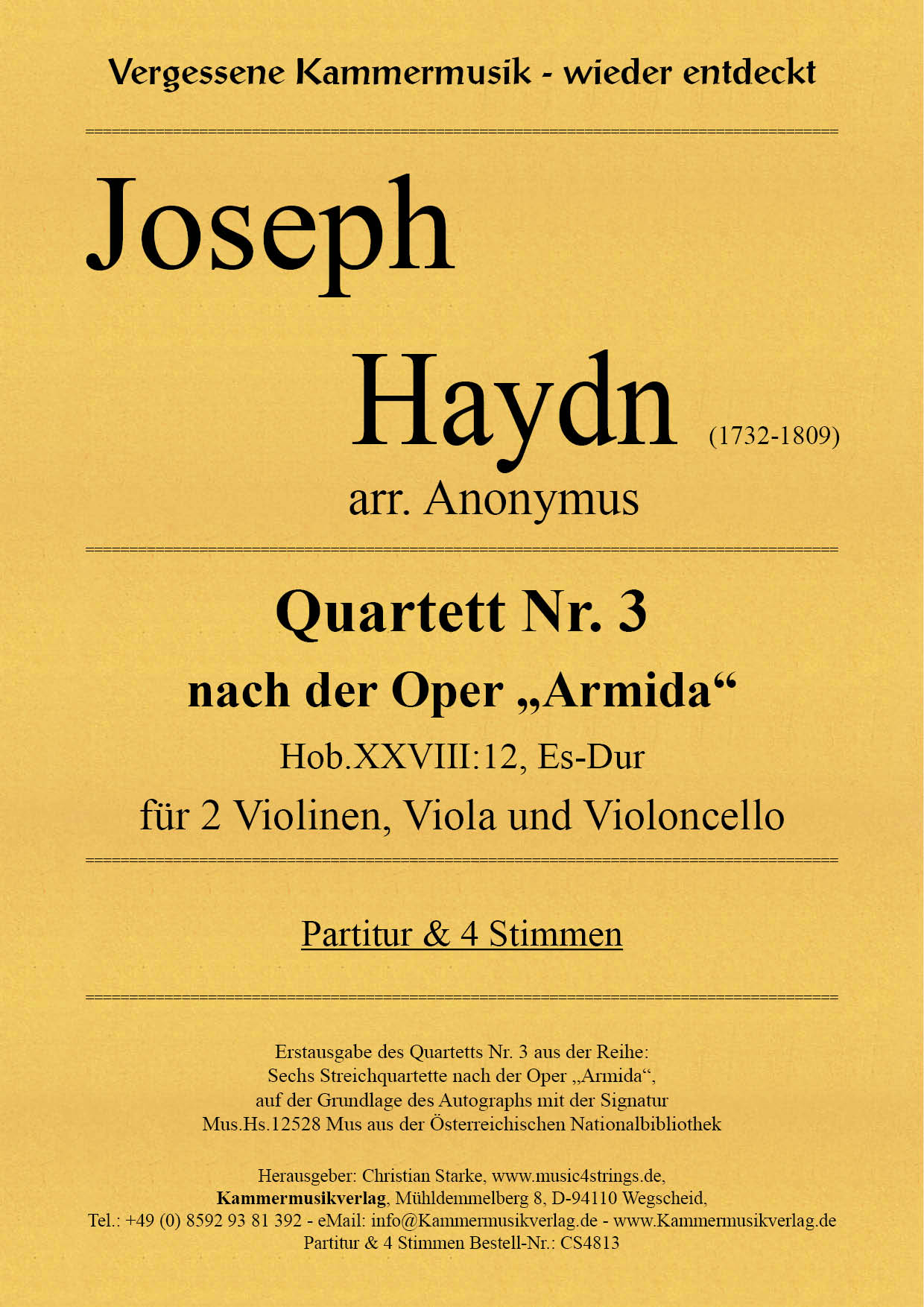 CS4813-Haydn-J_Armida_Nr_3__Titelgrafik Haydn, Joseph – Quartett Nr. 3 nach der Oper "Armida" in Es-Dur