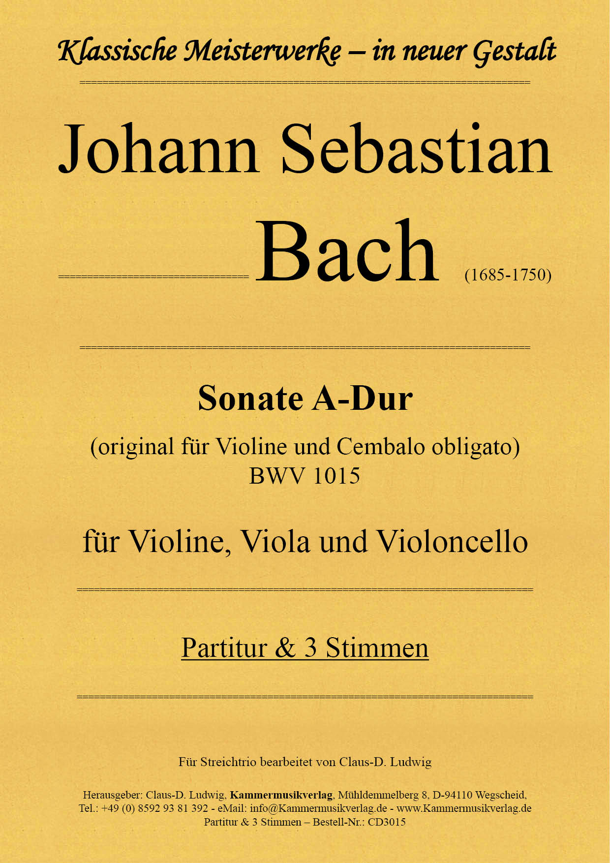 CD3015-Bach_Son_A__Titelgrafik Bach, Johann Sebastian - Sonata in A major for violin, viola and violoncello