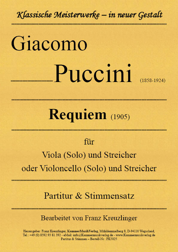 FK5025-Puccini-Requiem__Titel_Streicherversion Puccini, Giacomo – Requiem (1905) für Viola (Solo) und Streicher