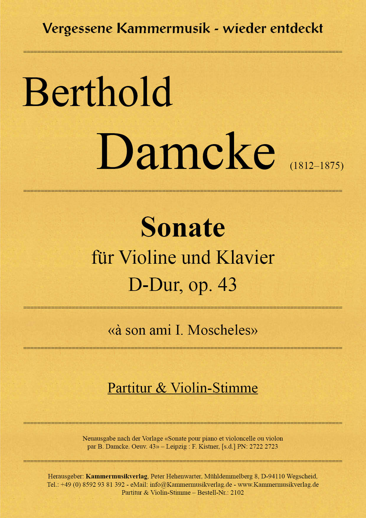 2102-Damke_Violinsonate-__Titelgrafik Damcke, Berthold – Sonate für Violine und Klavier  D-Dur, op. 43