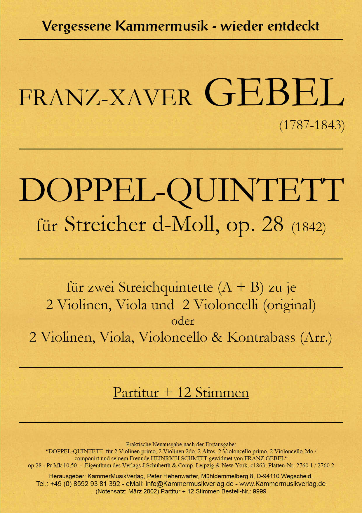9999-Gebel_Titelgrafik Gebel, Franz Xaver – Doppel-Quintett, d-Moll, op. 28