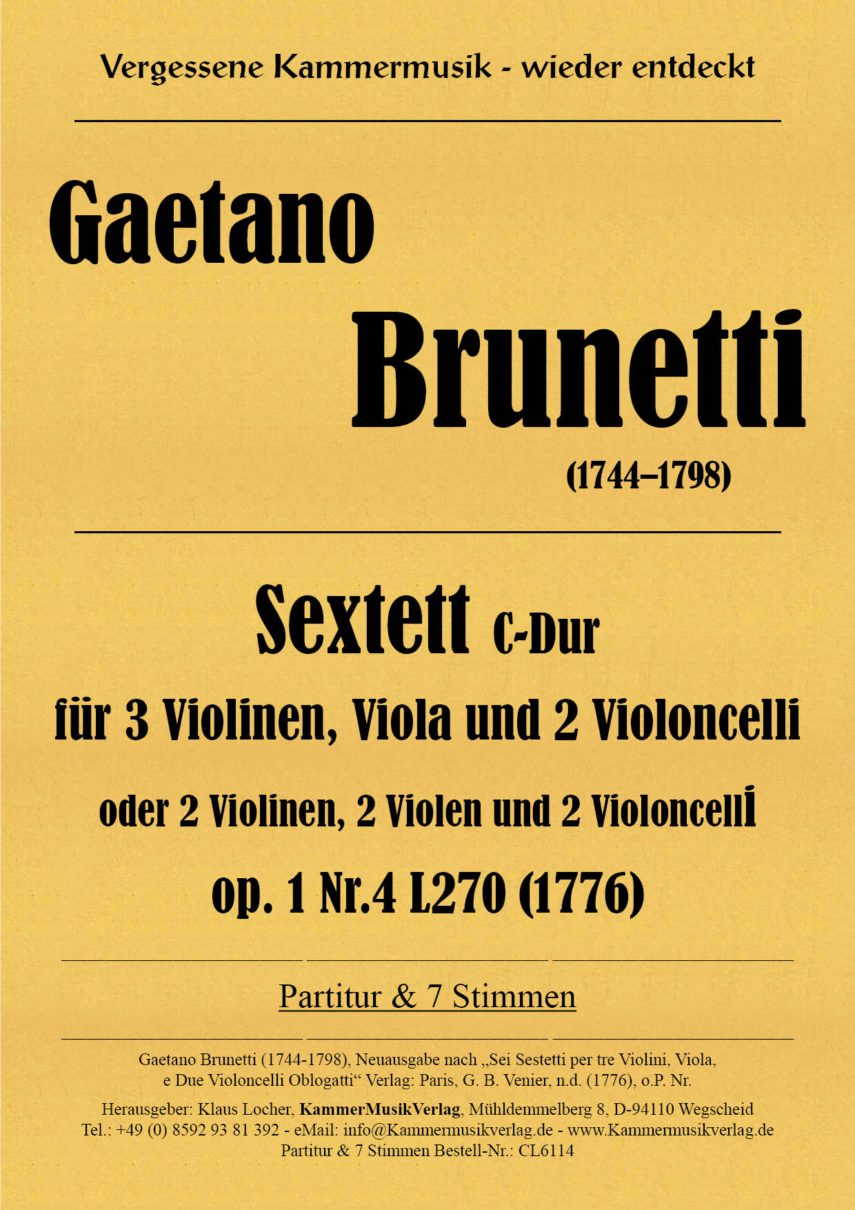 CL6114-Brunetti__Titelgrafik Brunetti, Gaetano – Sextett, C-Dur op. 1-4