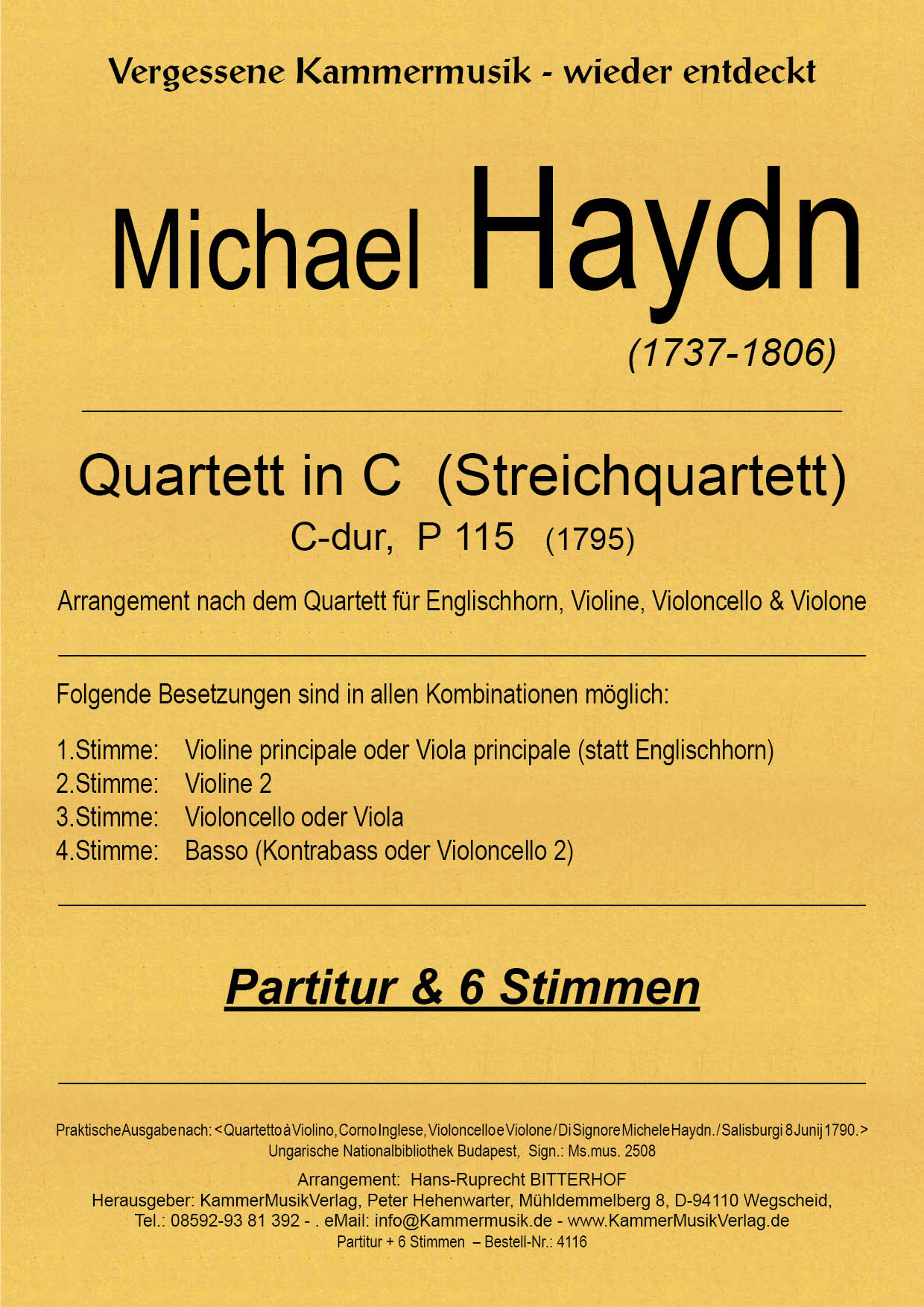 4116_HaydnMich_115_Titelgrafik58f36e56ce1b9 Haydn, Michael – Streichquartett mit Kontrabass, C-dur,  P 115