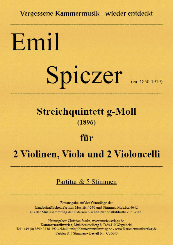 CS5640-Spiczer-Quintett-g-Moll__Titelgrafik Spiczer, Emil - String Quintet in G minor (1896) for string quintet