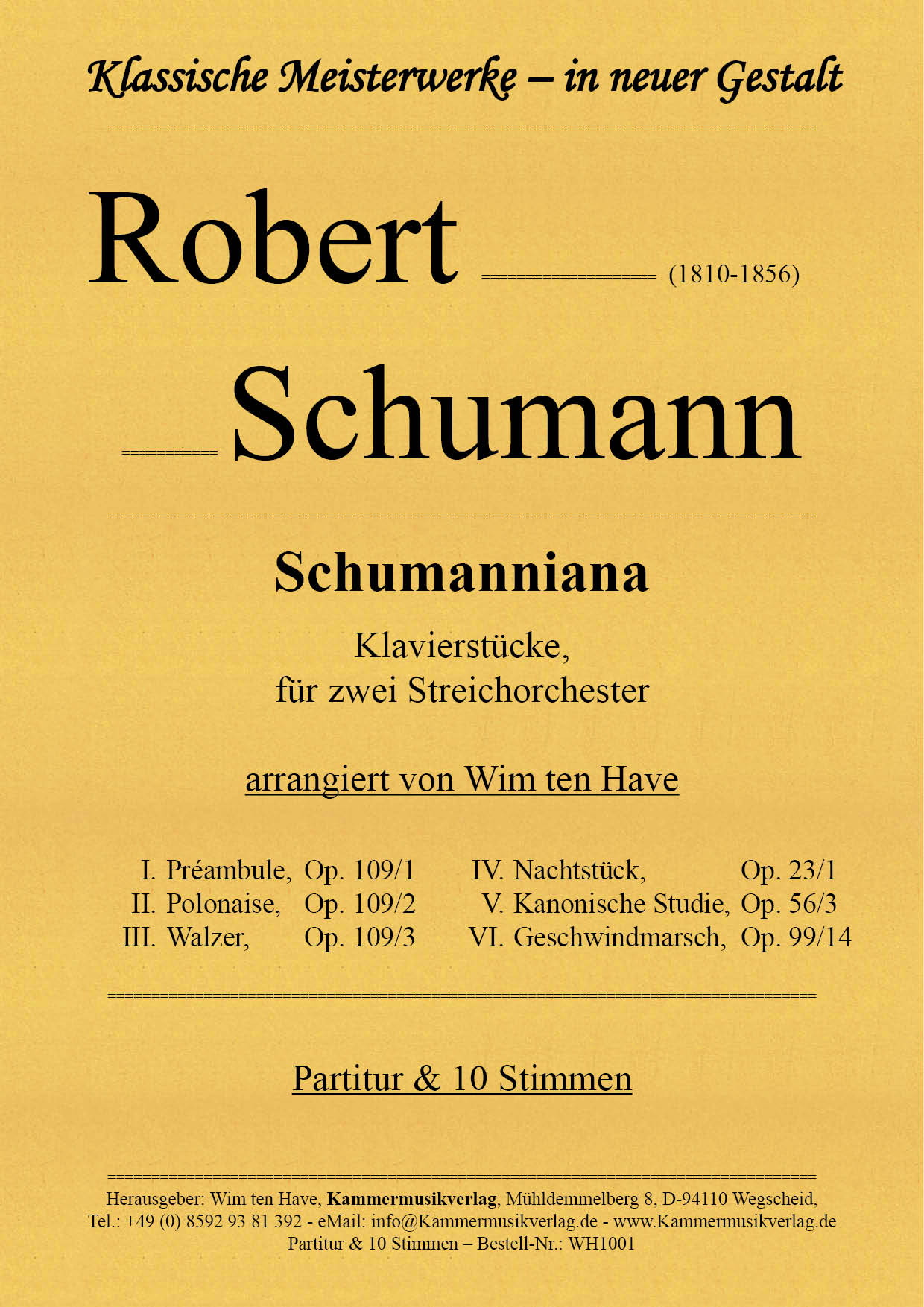 WH1001-Schumanniana__Titelgrafik Schumann, Robert - Schumanniana piano pieces, for two string orchestras