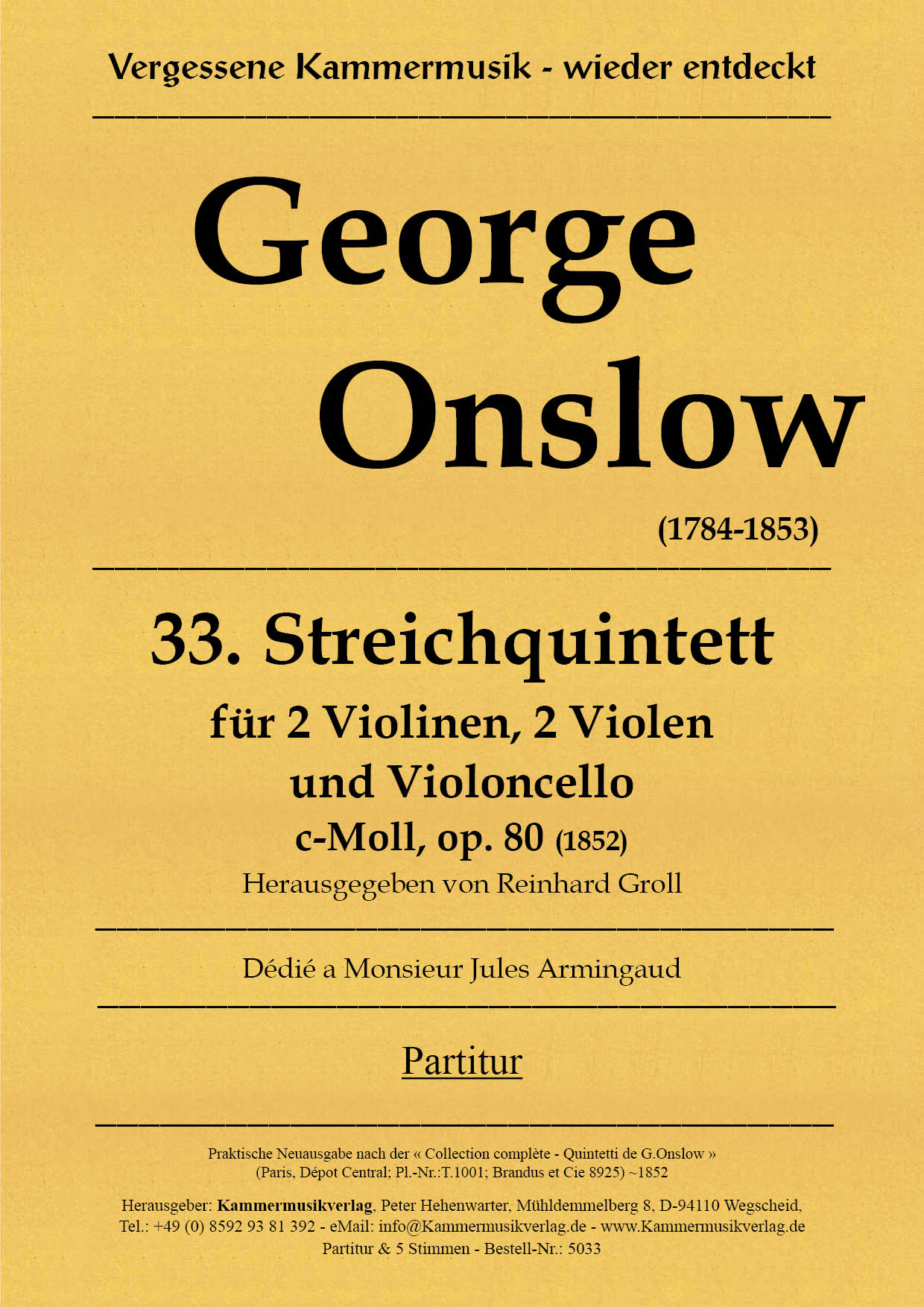 Onslow, George - String Quintet (2Va) No. 33, C minor, op.80