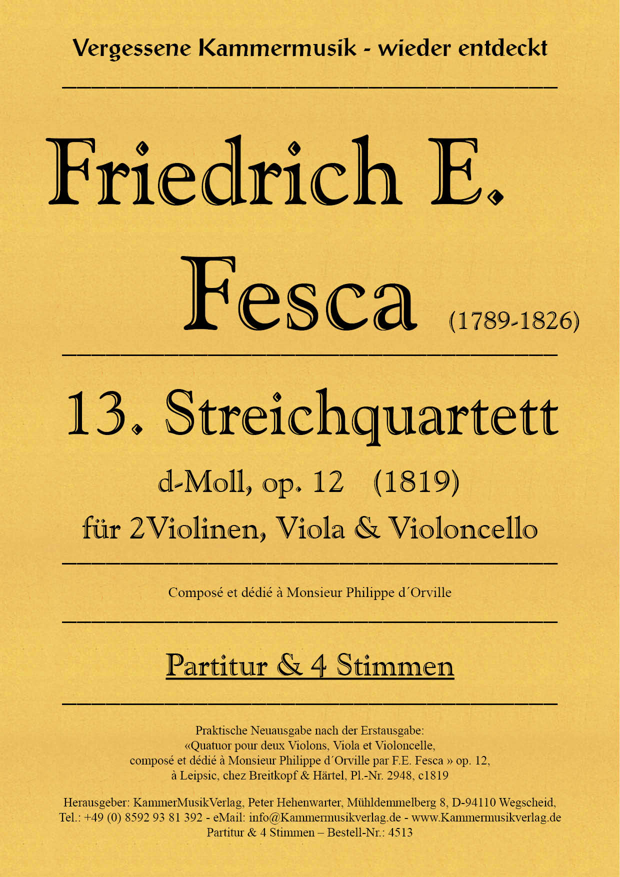 4513-Fesca-FE_op_12__Titelgrafik Fesca, Friedrich Ernst - String Quartet No. 13, D minor, op. 12