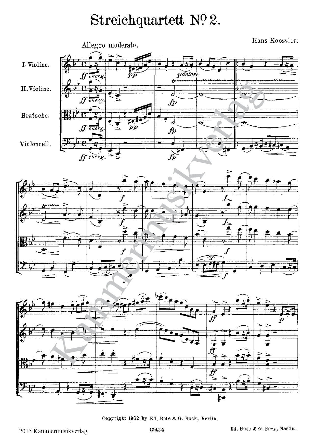 F4683-Koessler_Partitur Koessler, Hans – Streichquartett Nr. 2, g-Moll