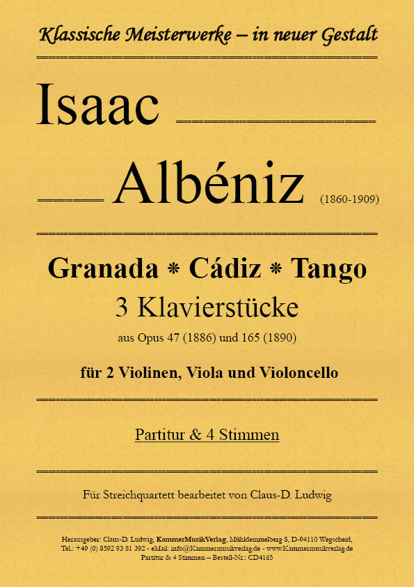 CD4165-Albinez-G_C_T_op_165__Titelgrafik Albéniz, Isaac – Granada ⁕ Cádiz ⁕ Tango 3 Klavierstücke