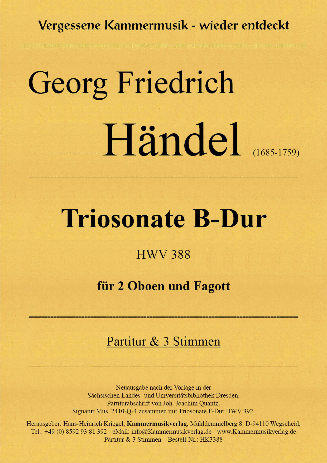 HK3388-Haendel-Trio-B_Dur__Titelgrafik Händel, Georg Friedrich –Triosonate B-Dur