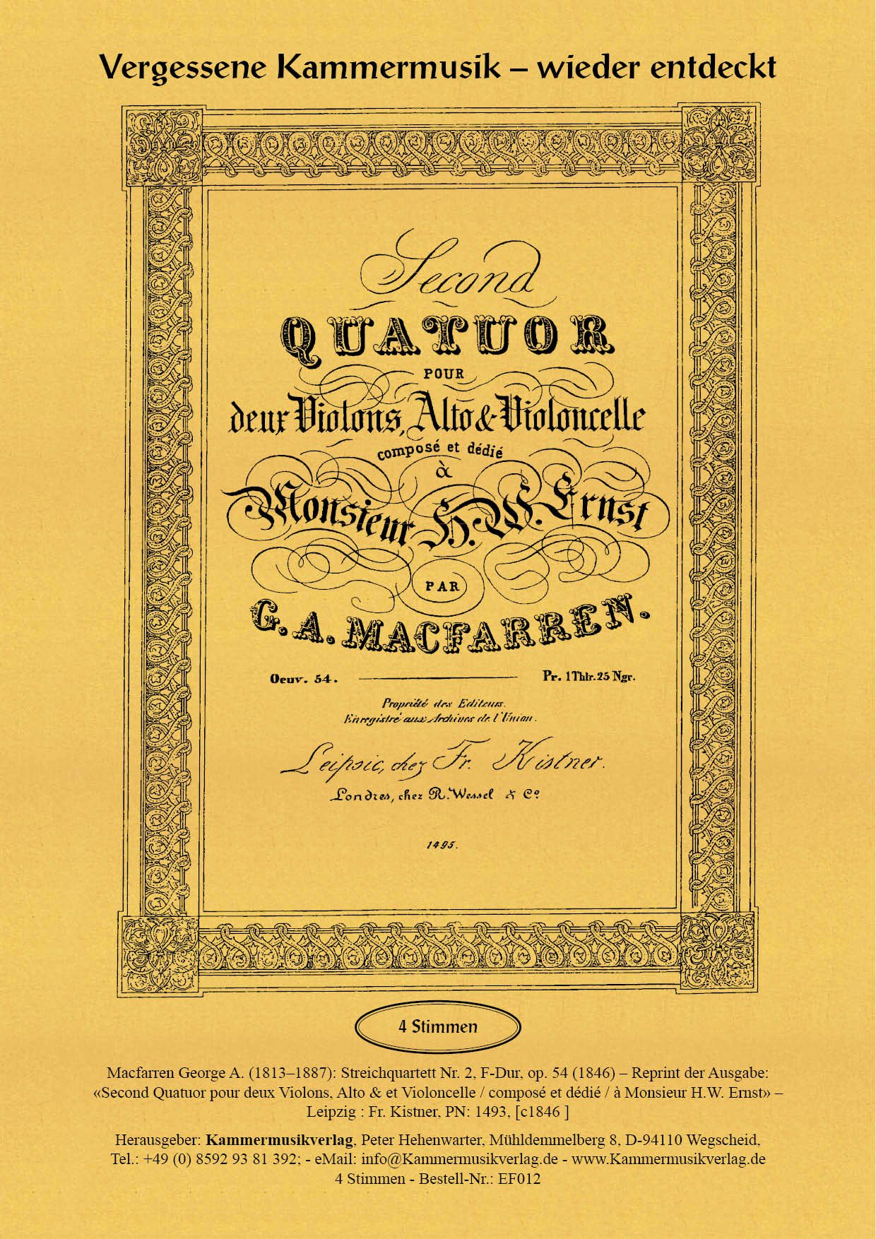 EF012-Macfarren_op_54__Titelgrafik Macfarren, George A. – Streichquartett Nr. 2, F-Dur, op. 54