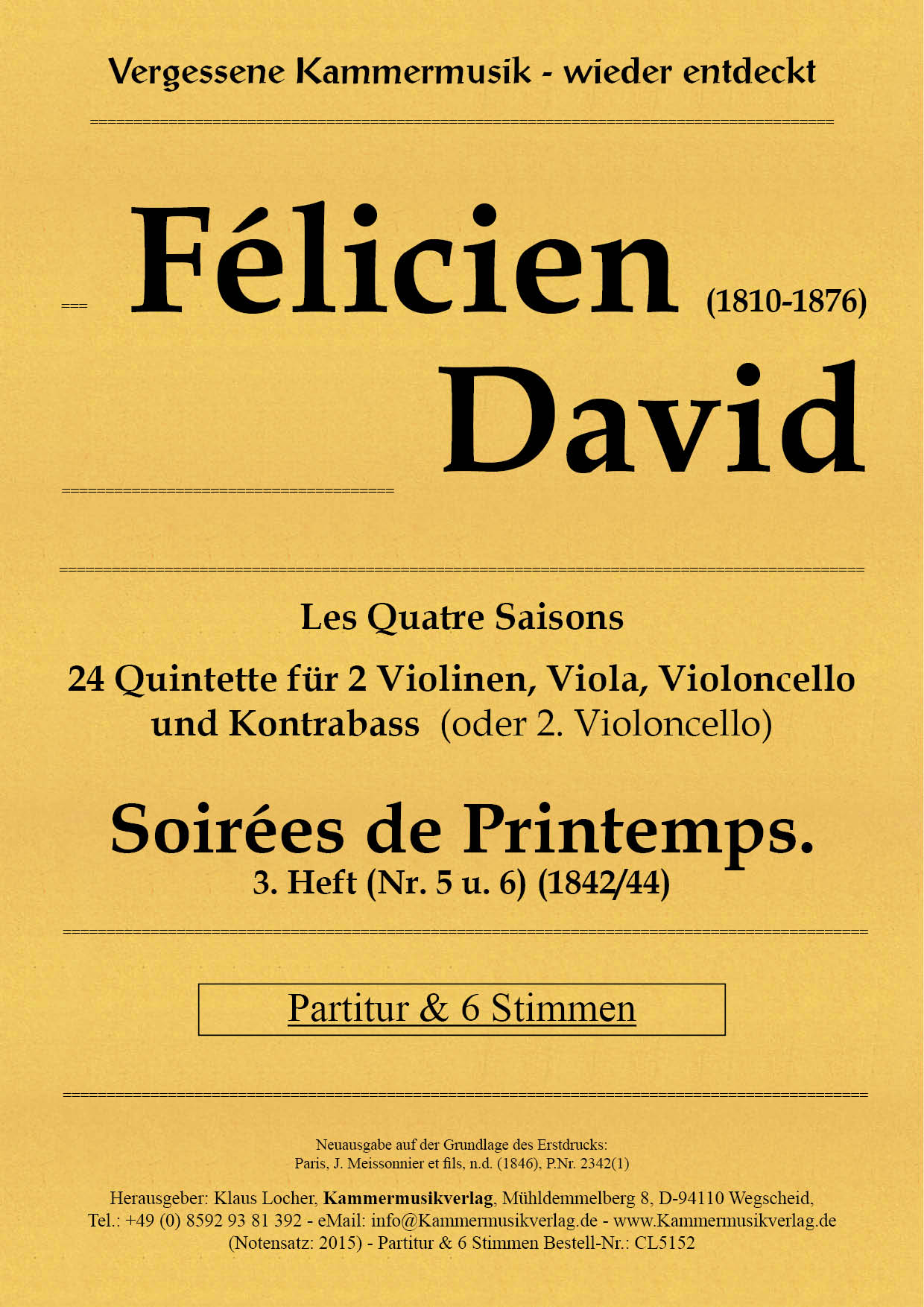 CL5152-Felicien_Dav_Quint_5_6_Titelgrafik David, Félicien – Soirées du Printemps. 3. Heft (Nr. 5 u. 6)