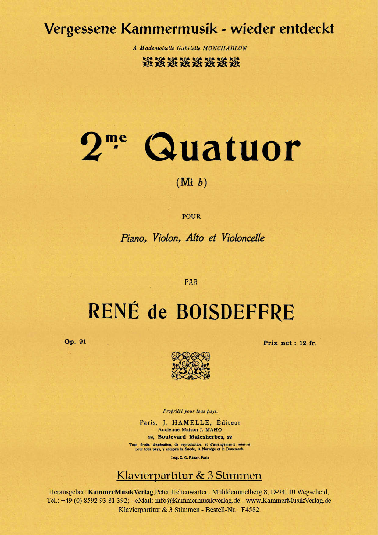 F4582-Boisdeffre_op_91_TitelgrafikPTQbCscAicxAC Boisdeffre, René de – Klavierquartett Nr. 2, Es-Dur, op. 91