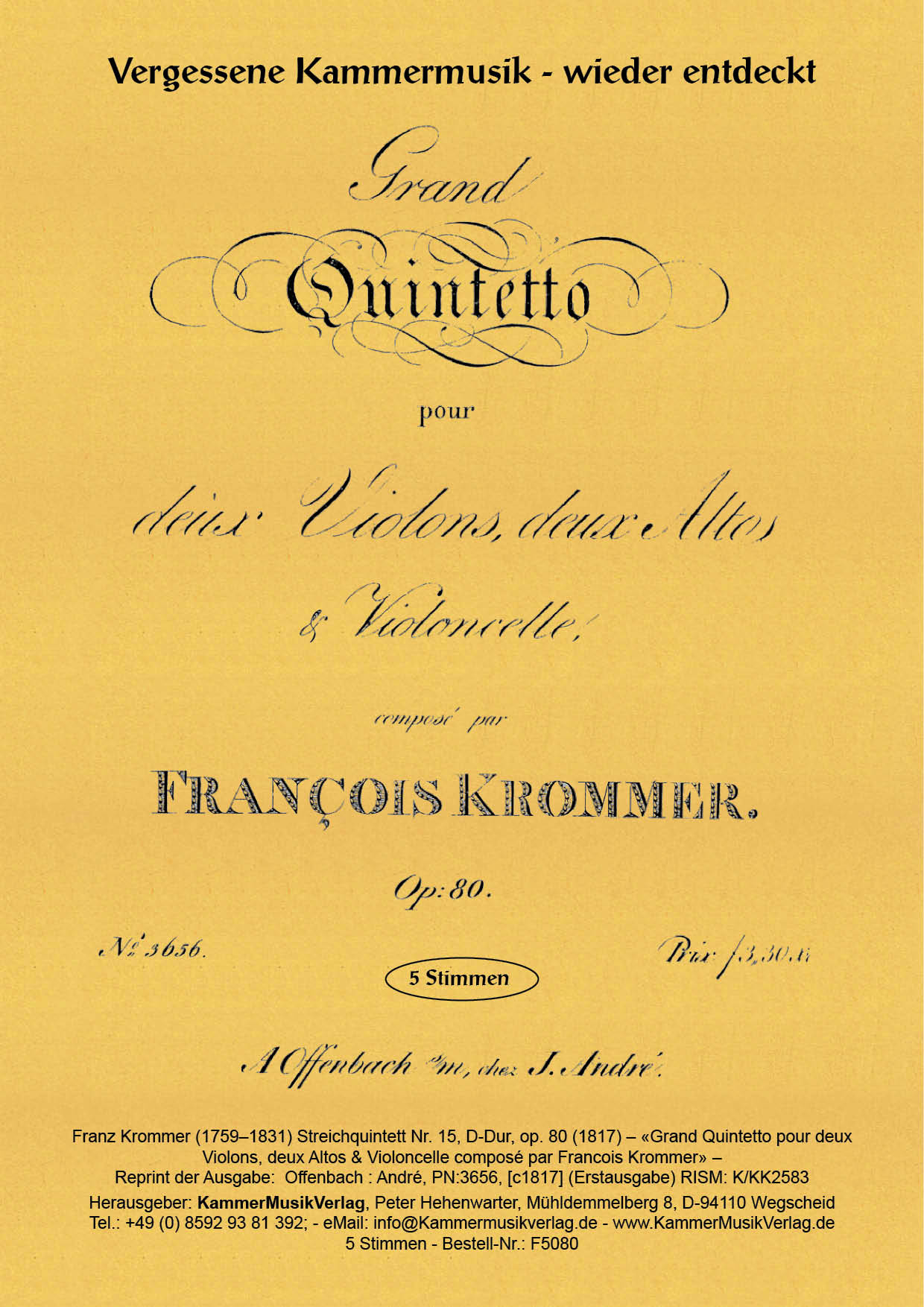 F5080-Krommer_op_80__Titelgrafik Krommer, Franz - String Quintet No. 15, D major, op.80