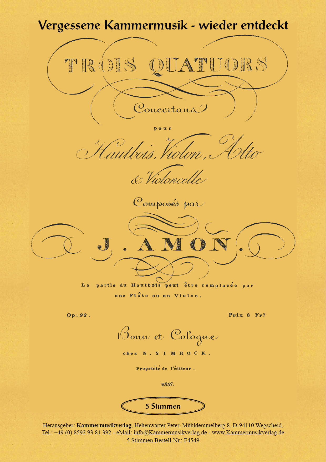 F4549-Amon_BL_Quartett_1-4_Titelgrafik Amon, Johann Andreas – Drei Bläserquartette, in C-Dur, F-Dur, B-Dur, op. 92