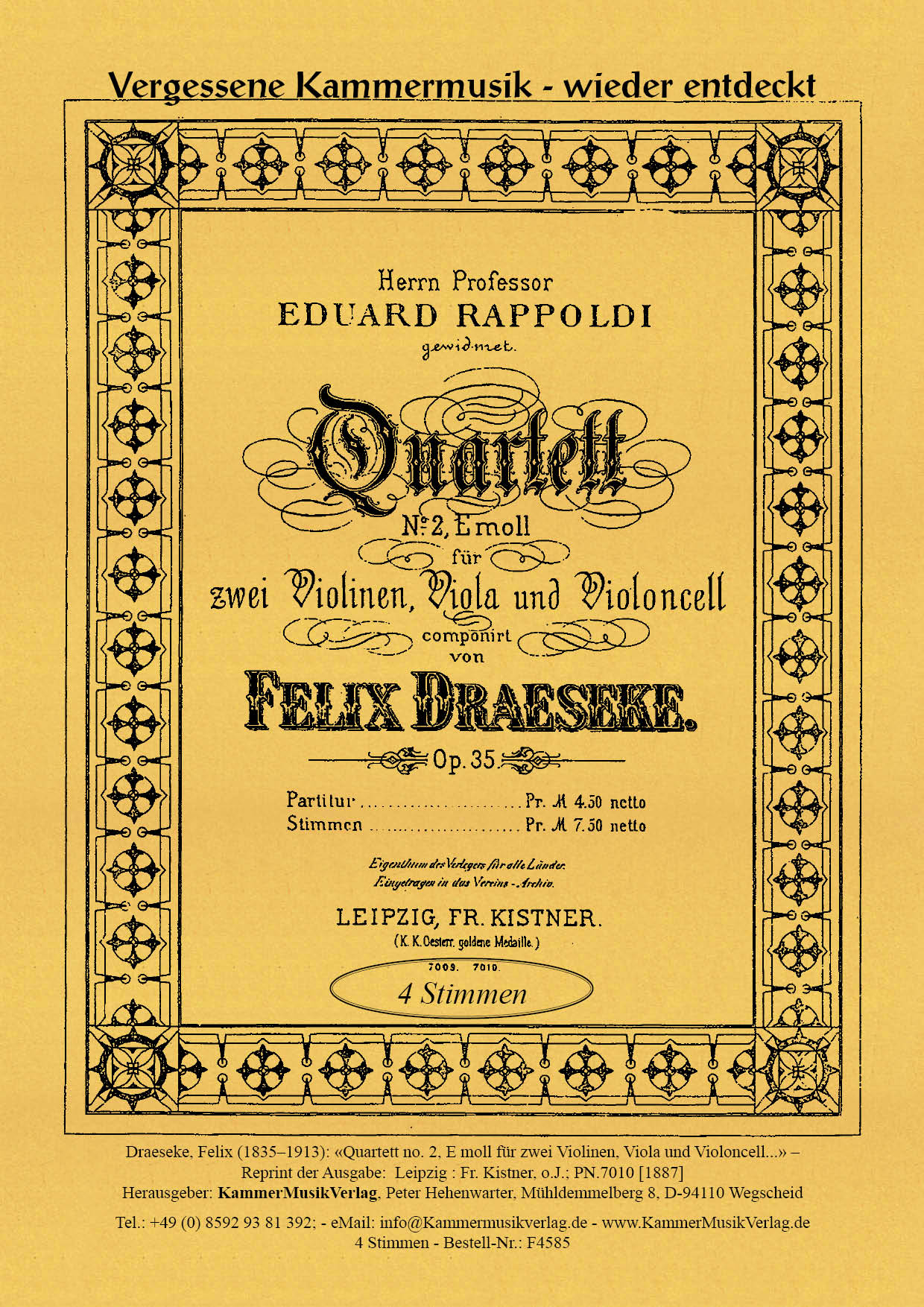 F4585-Draeseke-Felix__Titelgrafik Draeseke, Felix – Streichquartett Nr. 2, e-Moll, op. 35
