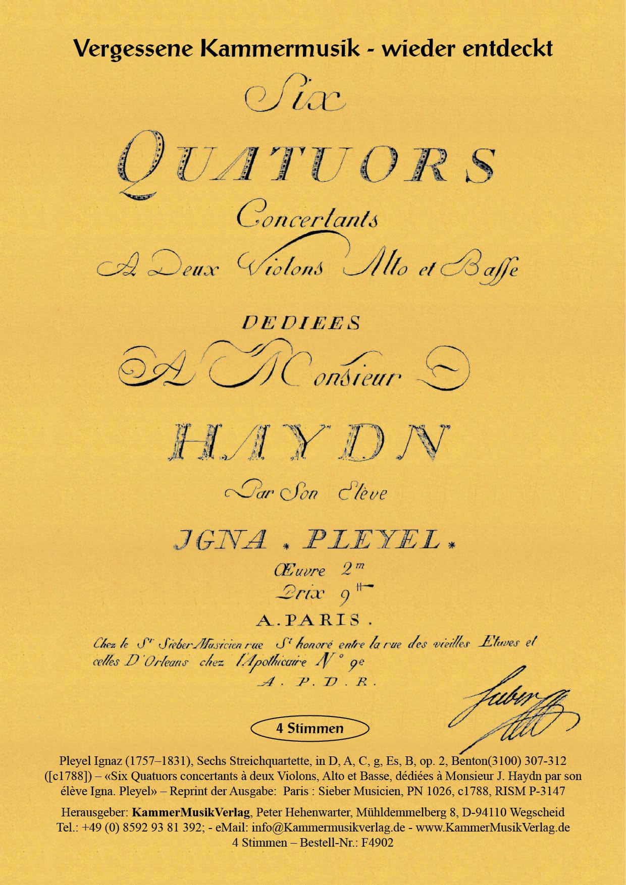 F4902-Pleyel_op_2__Titelgrafik Pleyel, Ignaz – Sechs Streichquartette, in D, A, C, g, Es, B, op. 2