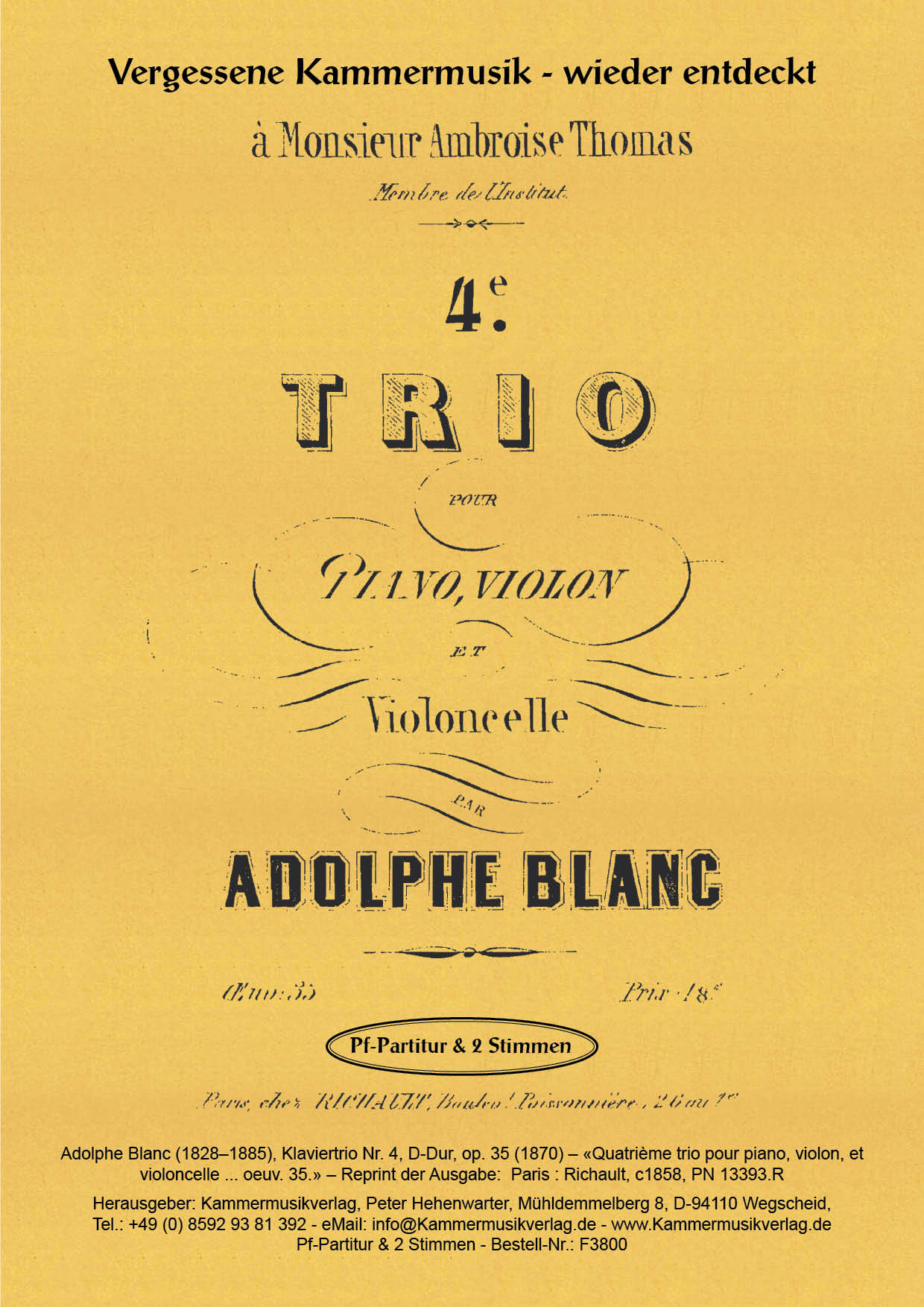 F3800-Blanc_op_35_Titelgrafik Blanc, Adolphe - Piano Trio No. 4, D major, op.35
