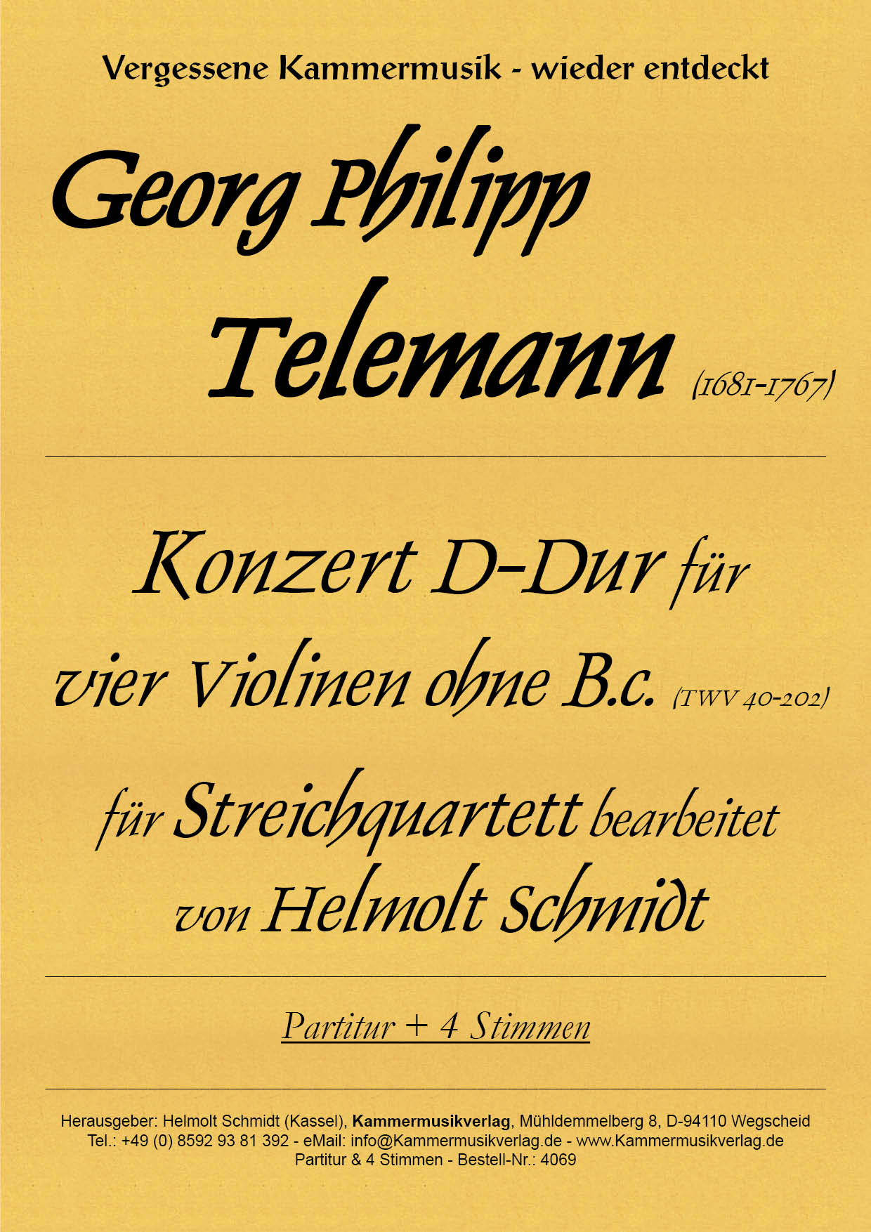 4069-Telemann_Titelgrafik Telemann, Georg Philipp – Streichquartett, D-Dur