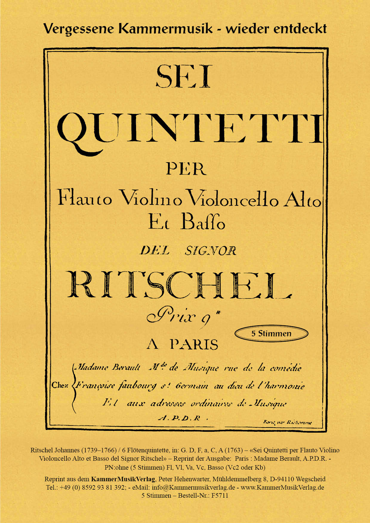 F5711-Ritschel__Titelgrafik Ritschel, Johannes – 6 Flötenquintette, in: G. D, F, a, C, A