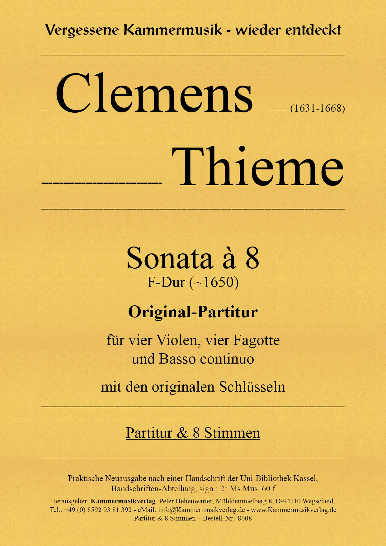 Thieme, Clemens – Sonata à 8, F-Dur – Original-Partitur Thieme, Clemens – Sonata à 8, F-Dur – Original-Partitur