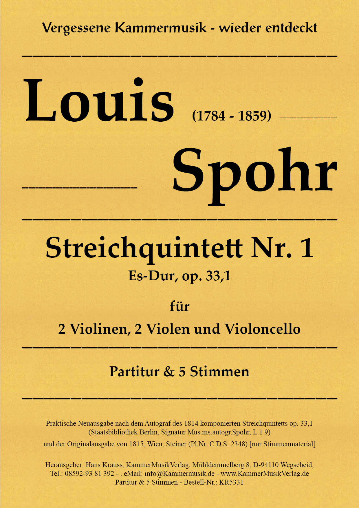 KR5331-Spohr_33-1__TitelgrafikaPFp4kzWy0LWU Spohr, Louis - String Quintet No. 1