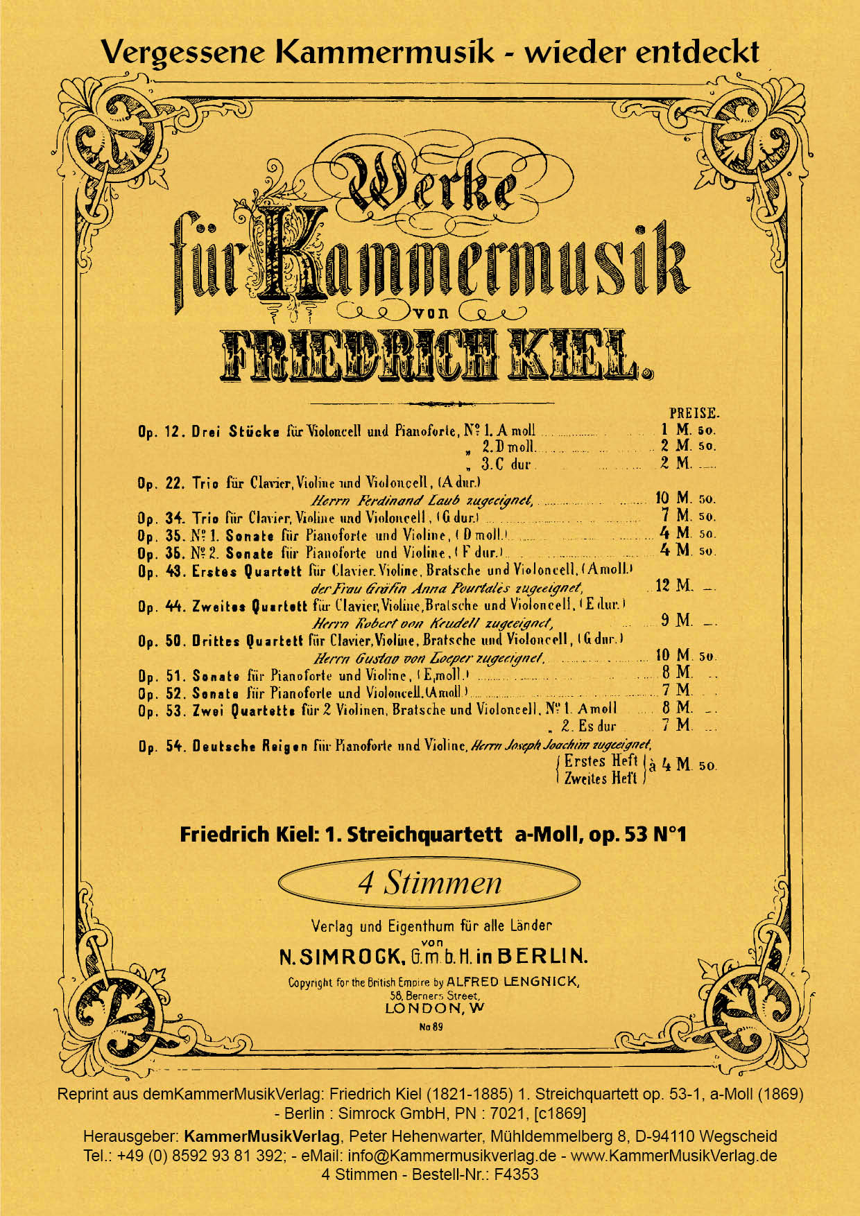 F4353_Kiel_TitelgrafiksbcIBBQt855sC Kiel, Friedrich - String Quartet No. 1, A minor, op.53 No. 1