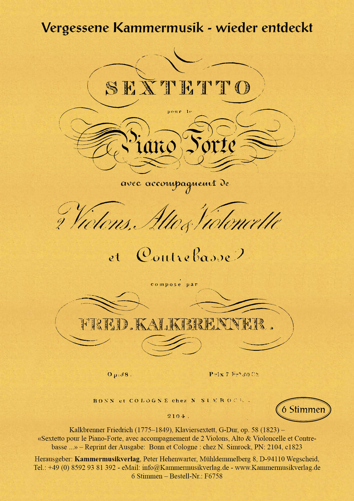 F6758-Kalkbrenner__Titelgrafik Kalkbrenner, Friedrich – Klaviersextett, G-Dur, op. 58