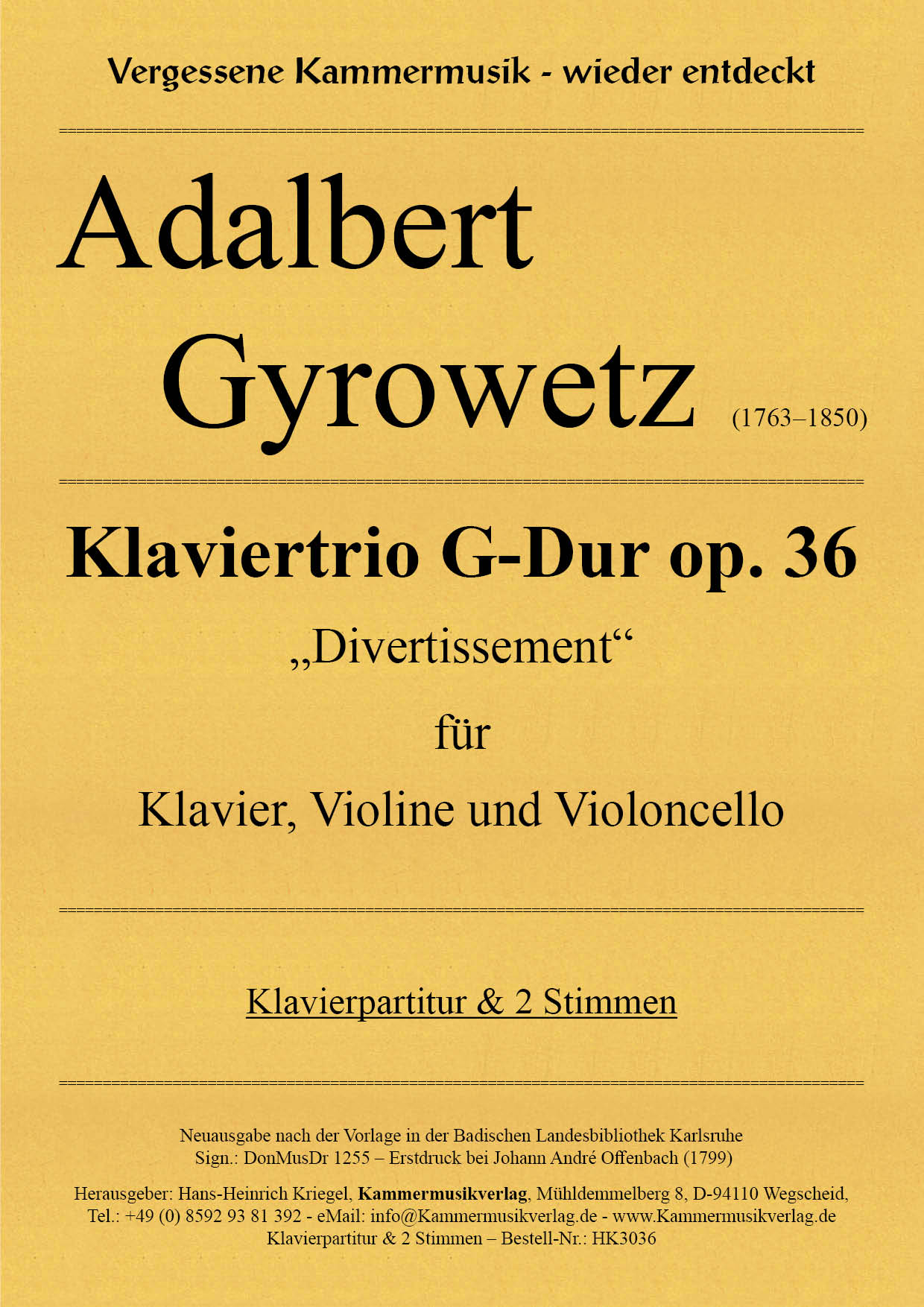 HK3036-Gyrowetz-Divert_G_Dur__Titelgrafik Gyrowetz (Jirovec) Adalbert - Piano Trio in G major op.36