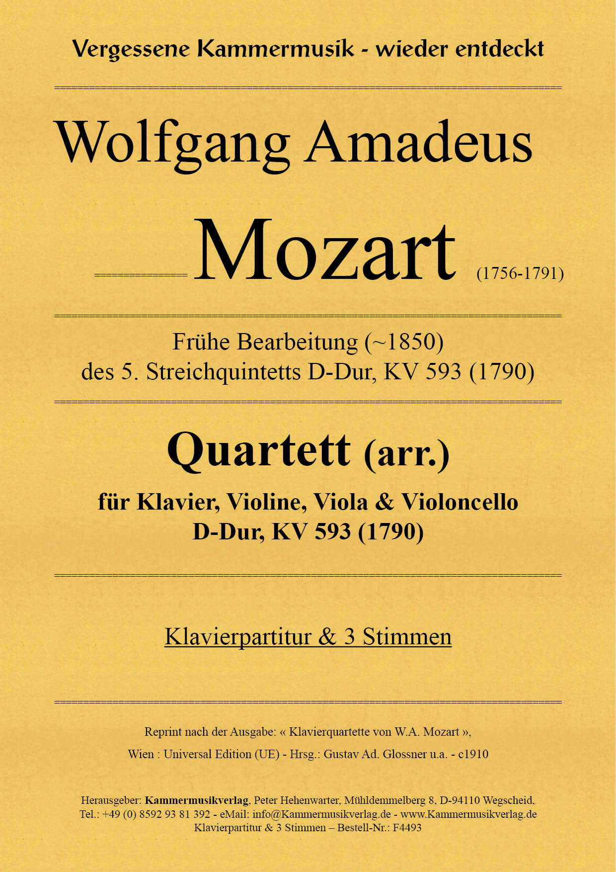 F4493-Mozart_KV593__Titelgrafik Mozart, Wolfgang Amadeus - piano quartet (arr.), D major
