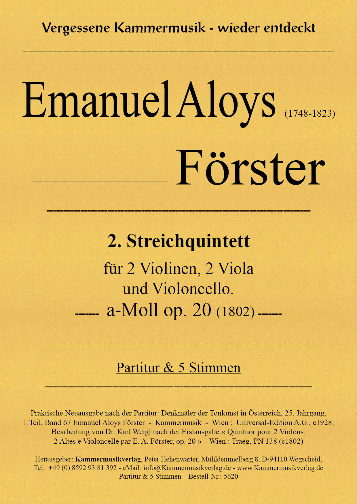 5620-Foerster_op_20__Titelgrafik Förster, Emanuel Aloys - String Quintet, A minor op. 20