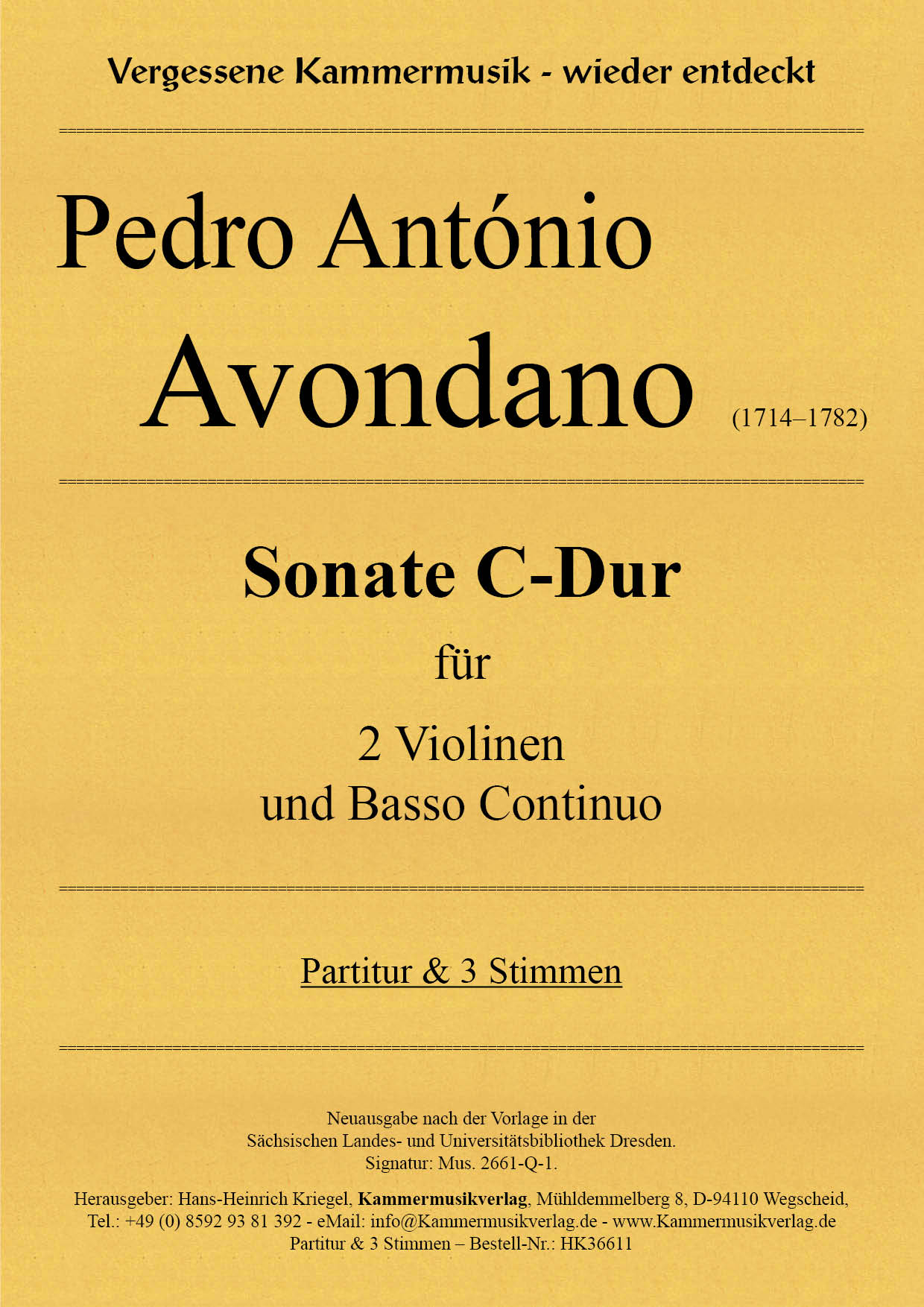 HK36611-Avon_Son_C-Dur__Titelgrafik Avondano, Pedro António – Sonata C major