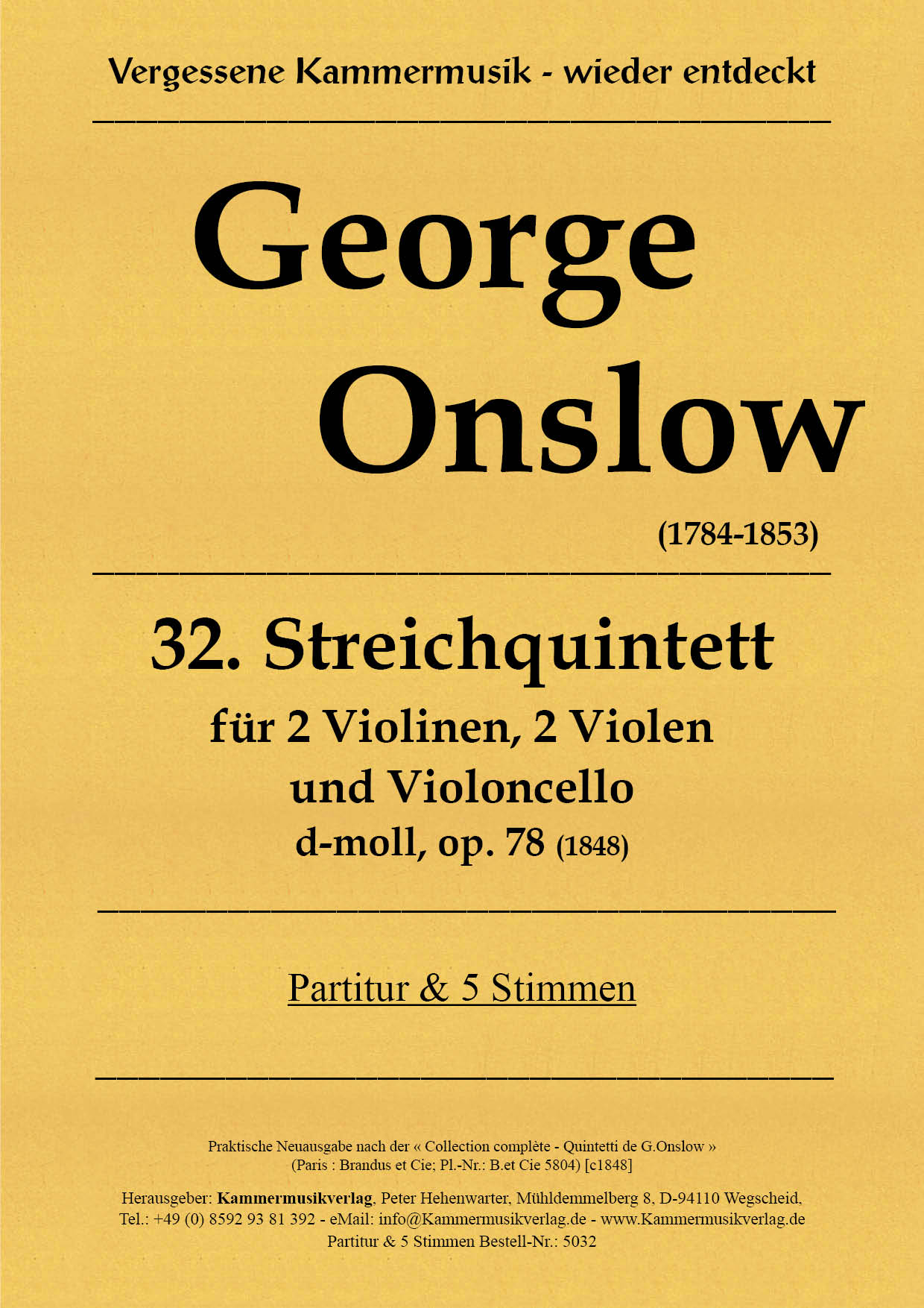 Onslow, George - String Quintet (2Va) No. 32, D minor, op.78