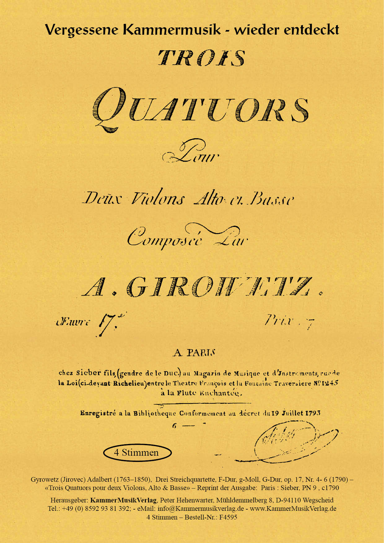 F4595-Gyrowetz_op_17__Titelgrafik Gyrowetz (Jirovec) - three string quartets op. 17, F major, G minor, G major, op. 17, No. 4- 6