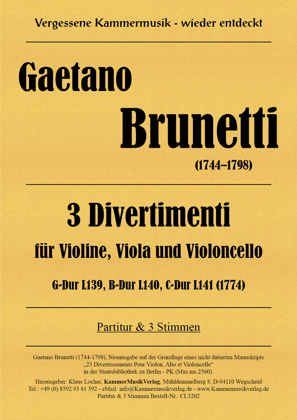 CL3202-Bru_Div_123__Titelgrafik Brunetti, Gaetano - 3 Divertimenti for violin, viola and violoncello