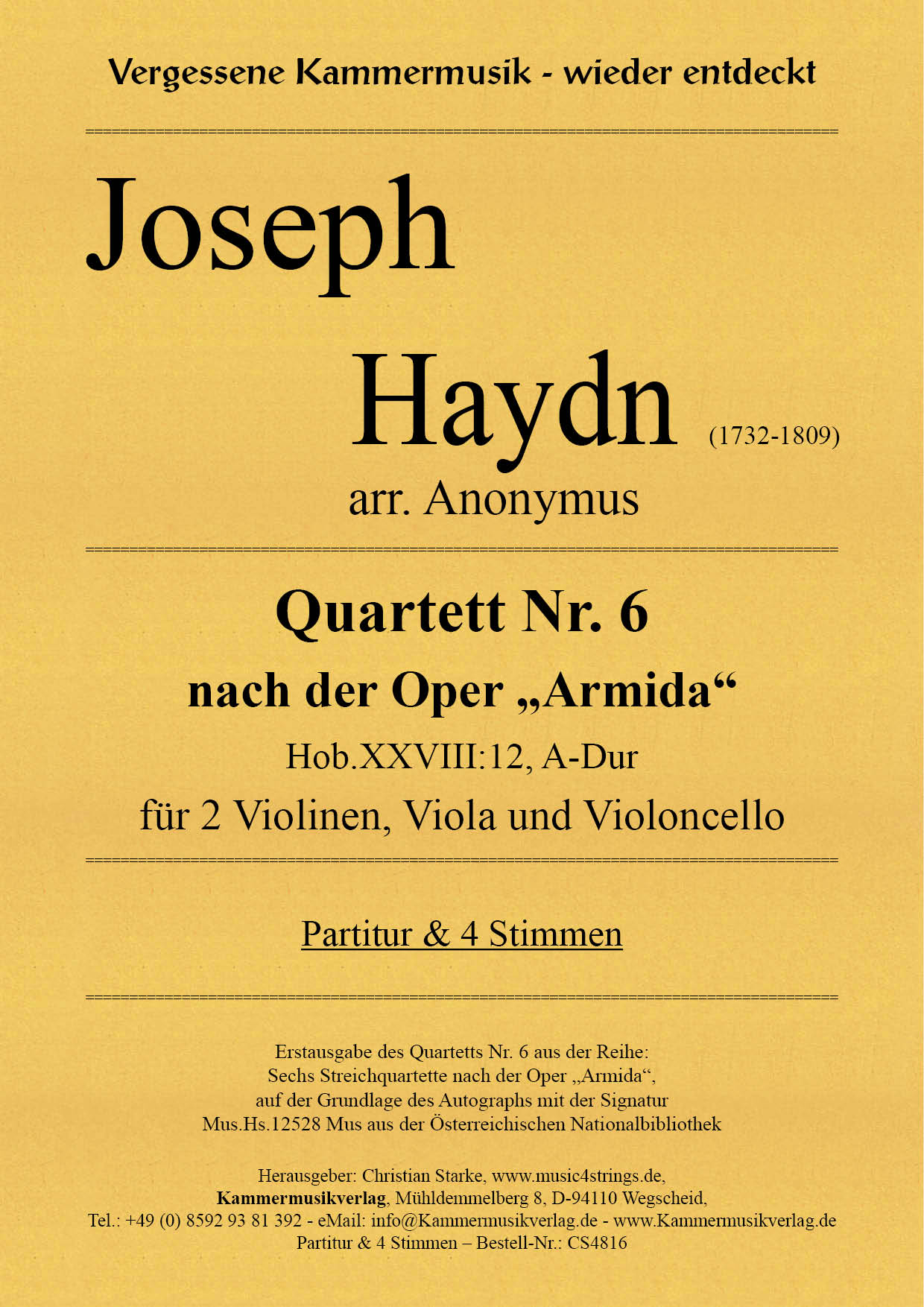 CS4816-Haydn-J_Armida_Nr_6__Titelgrafik Haydn, Joseph – Quartett Nr. 6 nach der Oper „Armida“