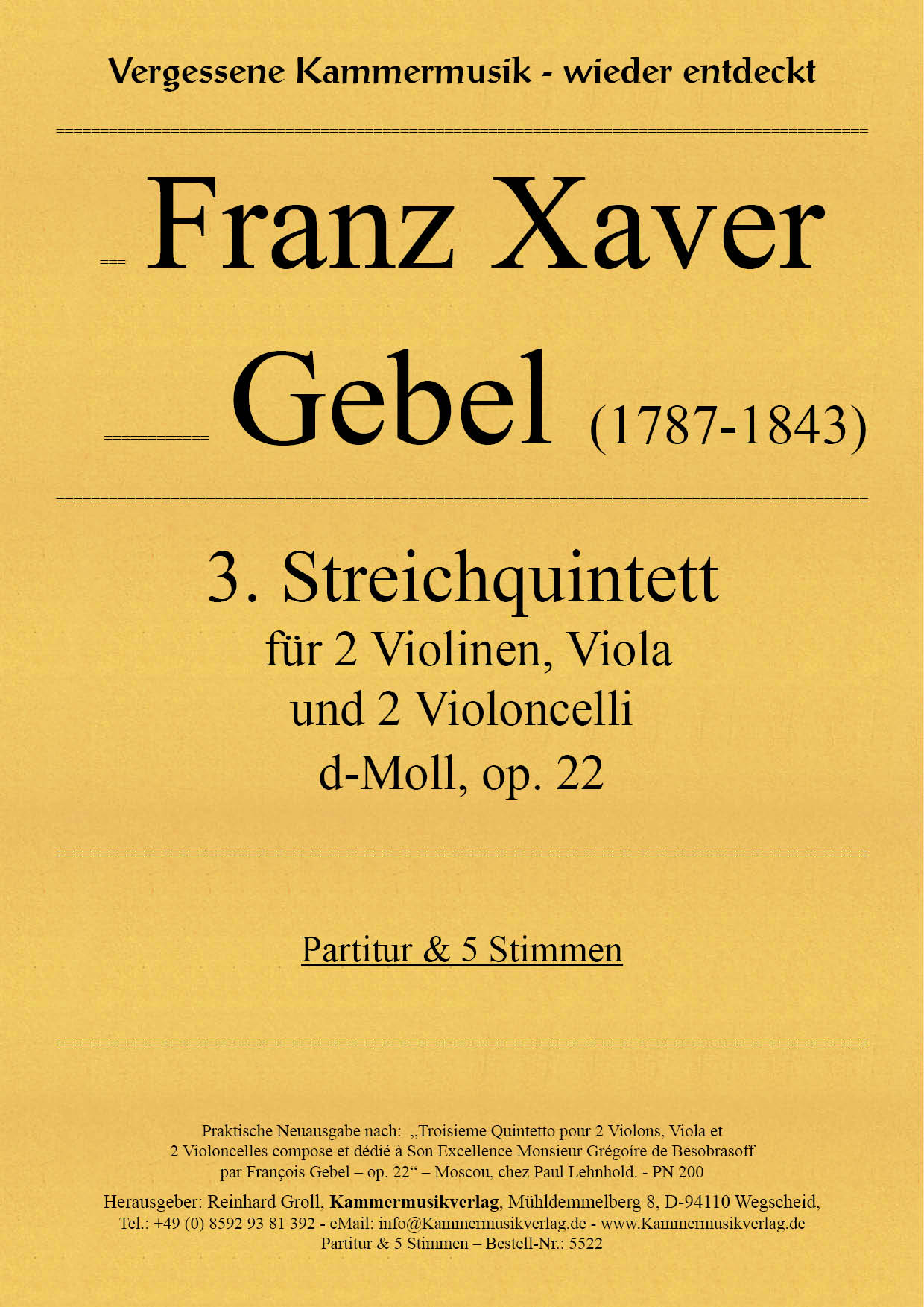 5522-Gebel_op_22__Titelgrafik Gebel, Franz Xaver – 3. Streichquintett, d-Moll, op. 22