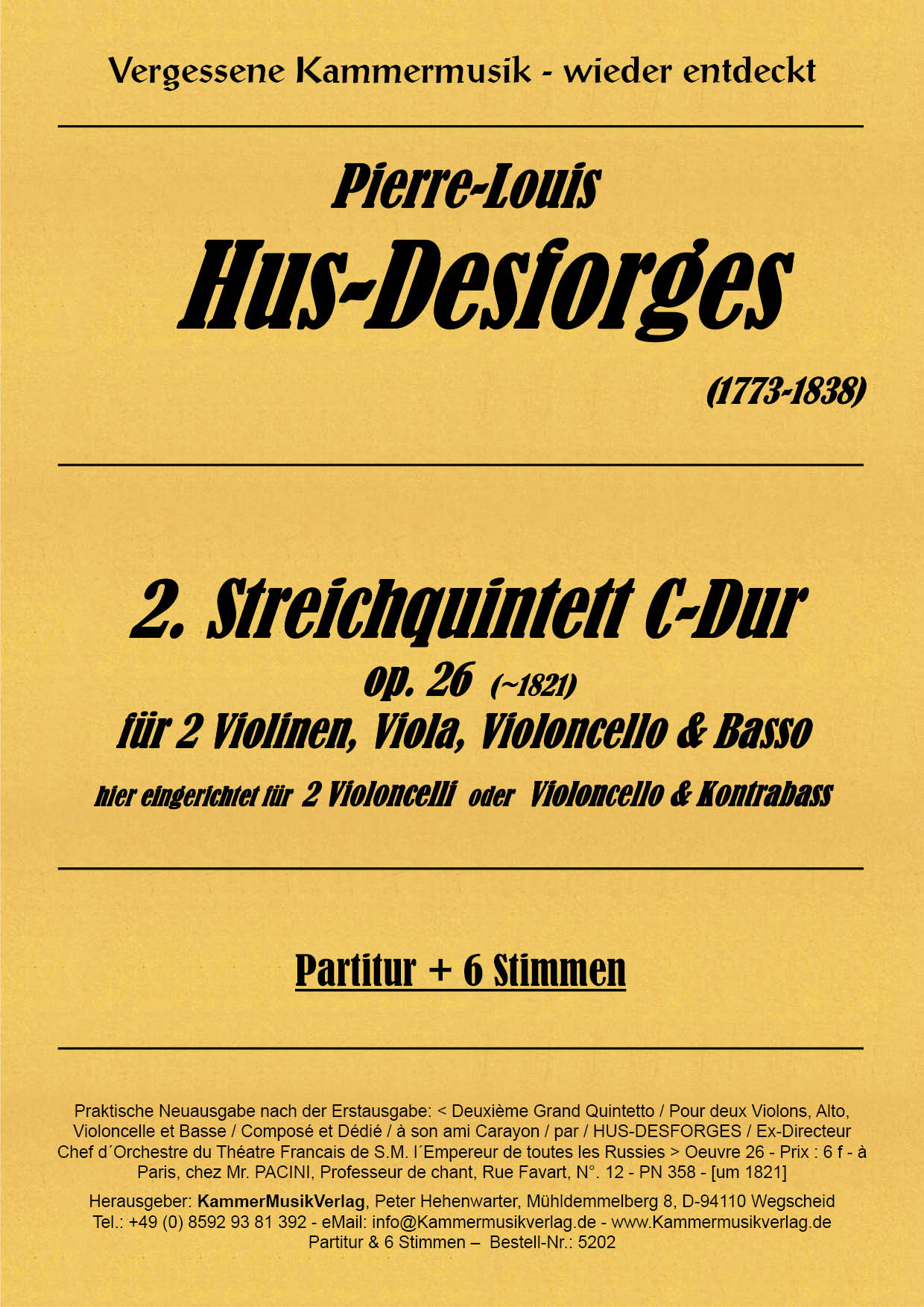 5202-Hus-Desforges__Titelgrafik Hus-Desforges, Pierre-Louis – Streichquintett Nr. 2, C-Dur, op. 26