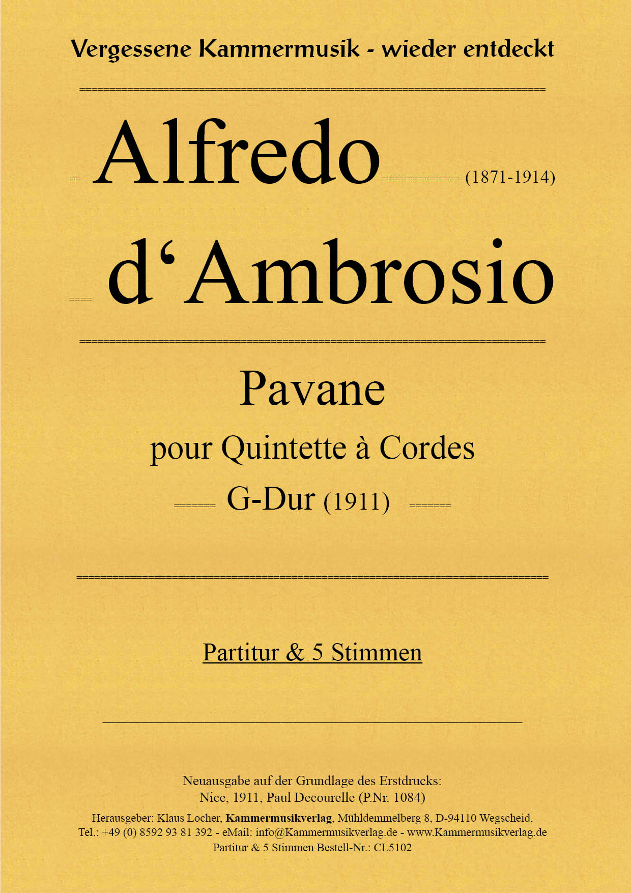 CL5102-Ambrosio_Titelgrafik Ambrosio, Alfredo d' – Streichquintett, G-Dur
