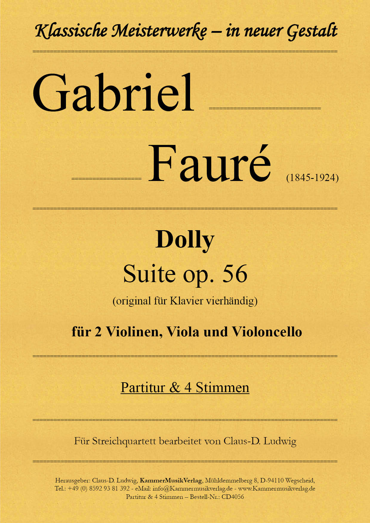 CD4056-Faure-Dolly__Titelgrafik Fauré, Gabriel –Dolly Suite op. 56 für Streichquartett