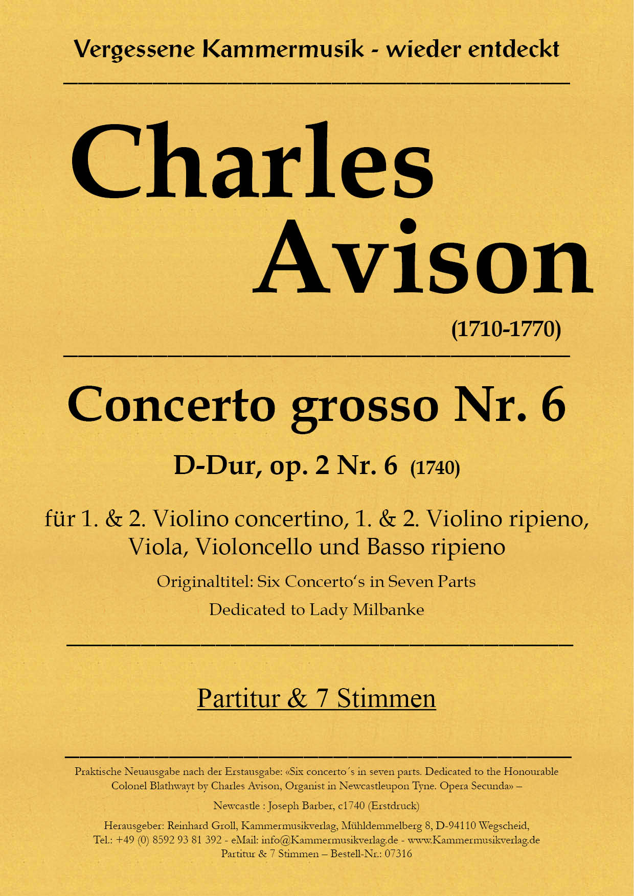 07316-Avison_2_6__Titelgrafik Avison, Charles - Concerto grosso No. 6, D major, op. 2-6