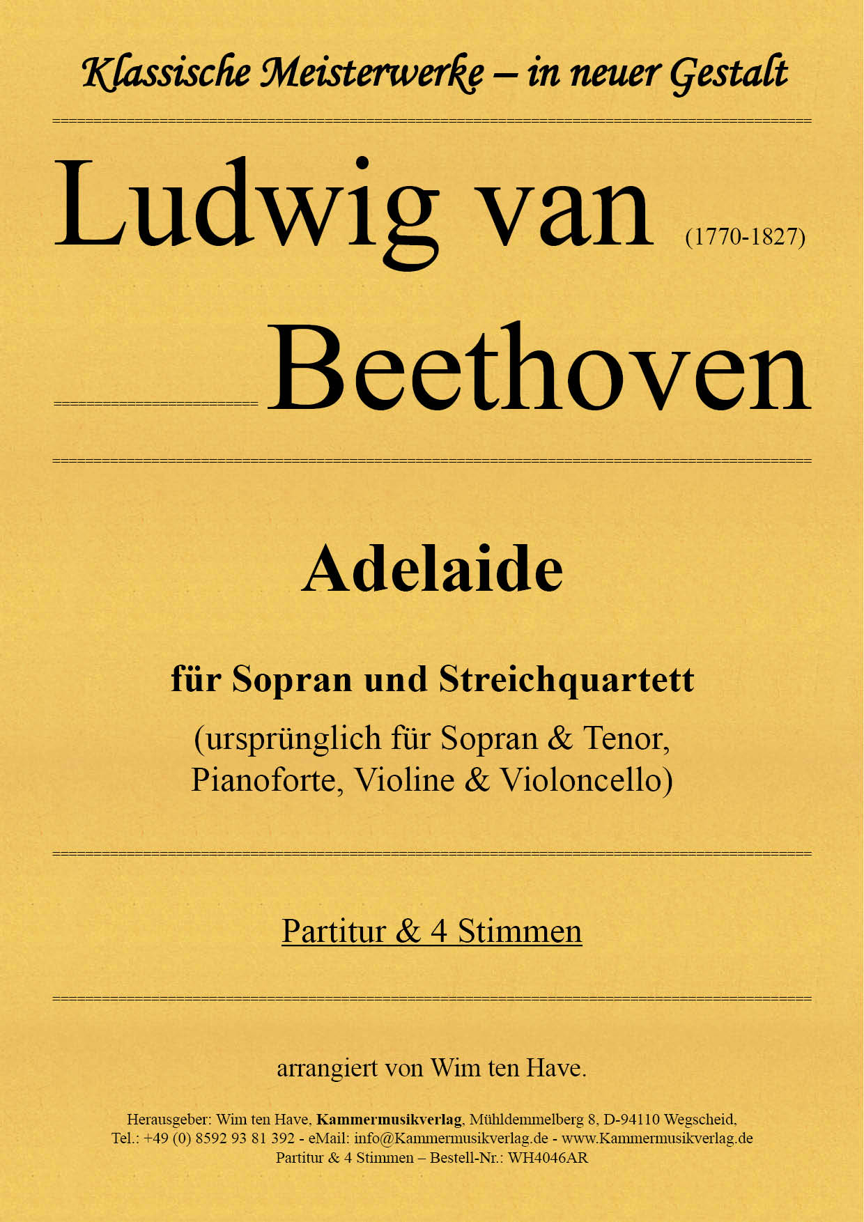 WH4046AR-Beethoven_Adelaide__Titelgrafik Beethoven, Ludwig van – Adelaide für Bariton und Streichquartett