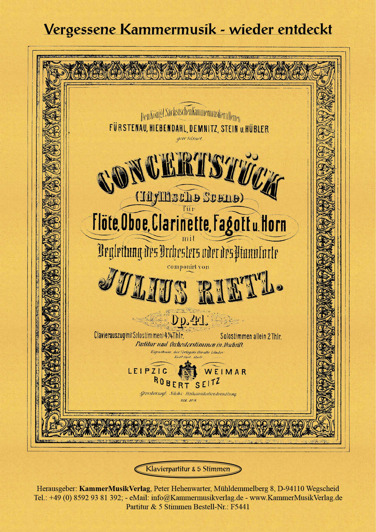 F5441-Rietz_op_41__Titelgrafik Rietz, Julius – Konzertstück für Bläserquintett, F-Dur, op. 41