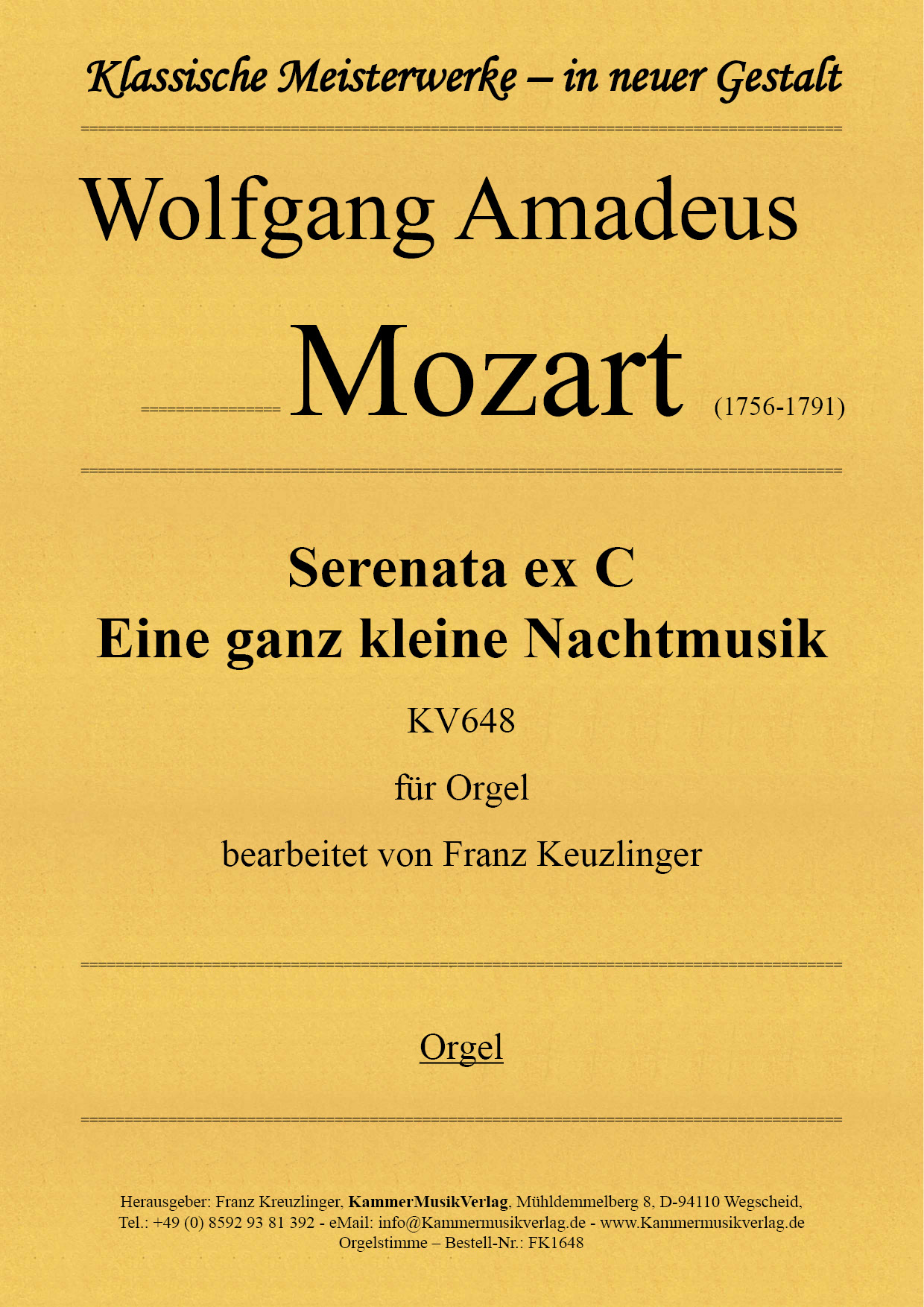 Wolfgang Amadeus Mozart - Serenata ex C A Very Little Night Music KV648 For Organ Wolfgang Amadeus Mozart - Serenata ex C A Very Little Night Music KV648 For Organ