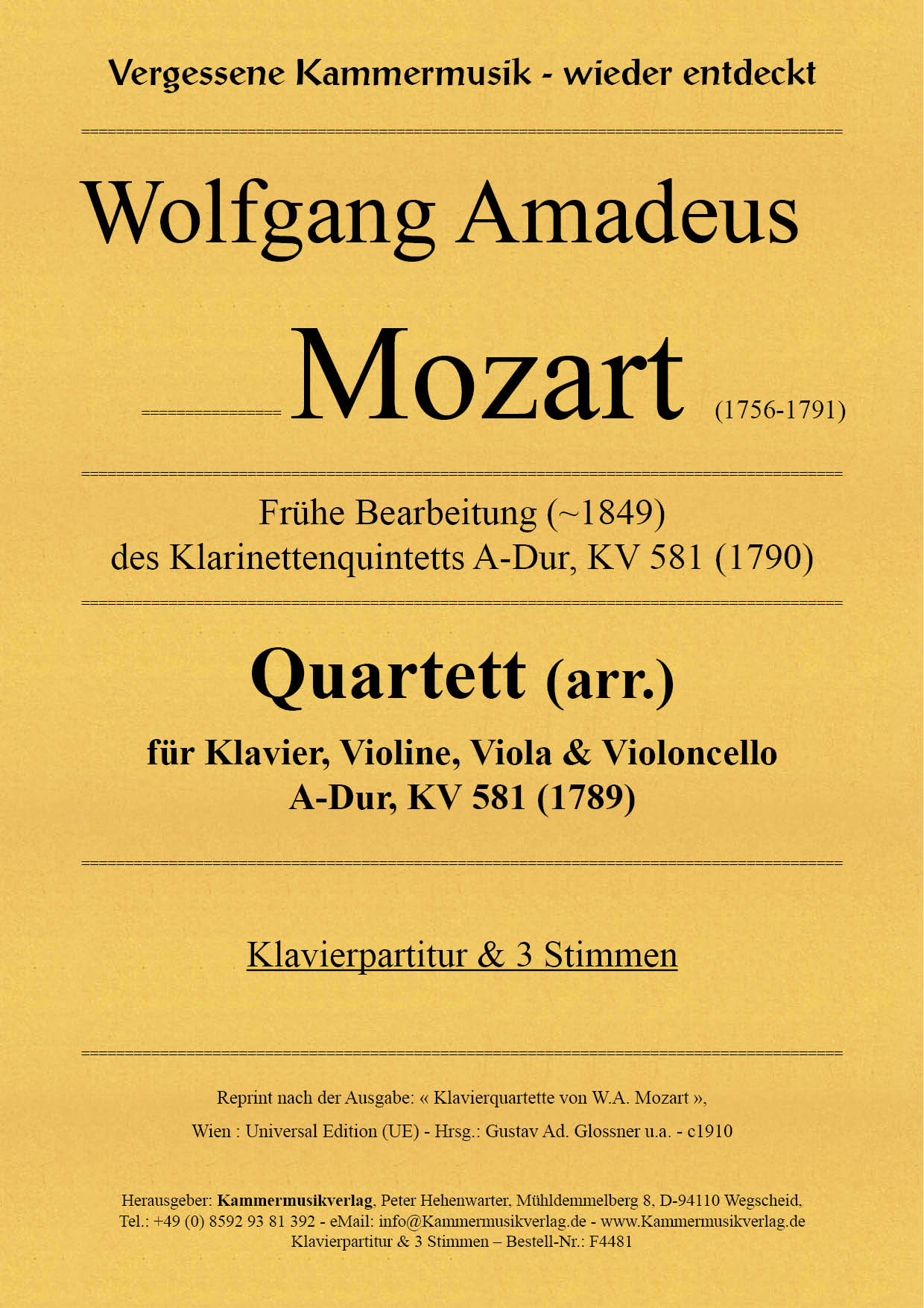 F4481_Mozart__Titelgrafik Mozart, Wolfgang Amadeus - piano quartet (arr.), A major