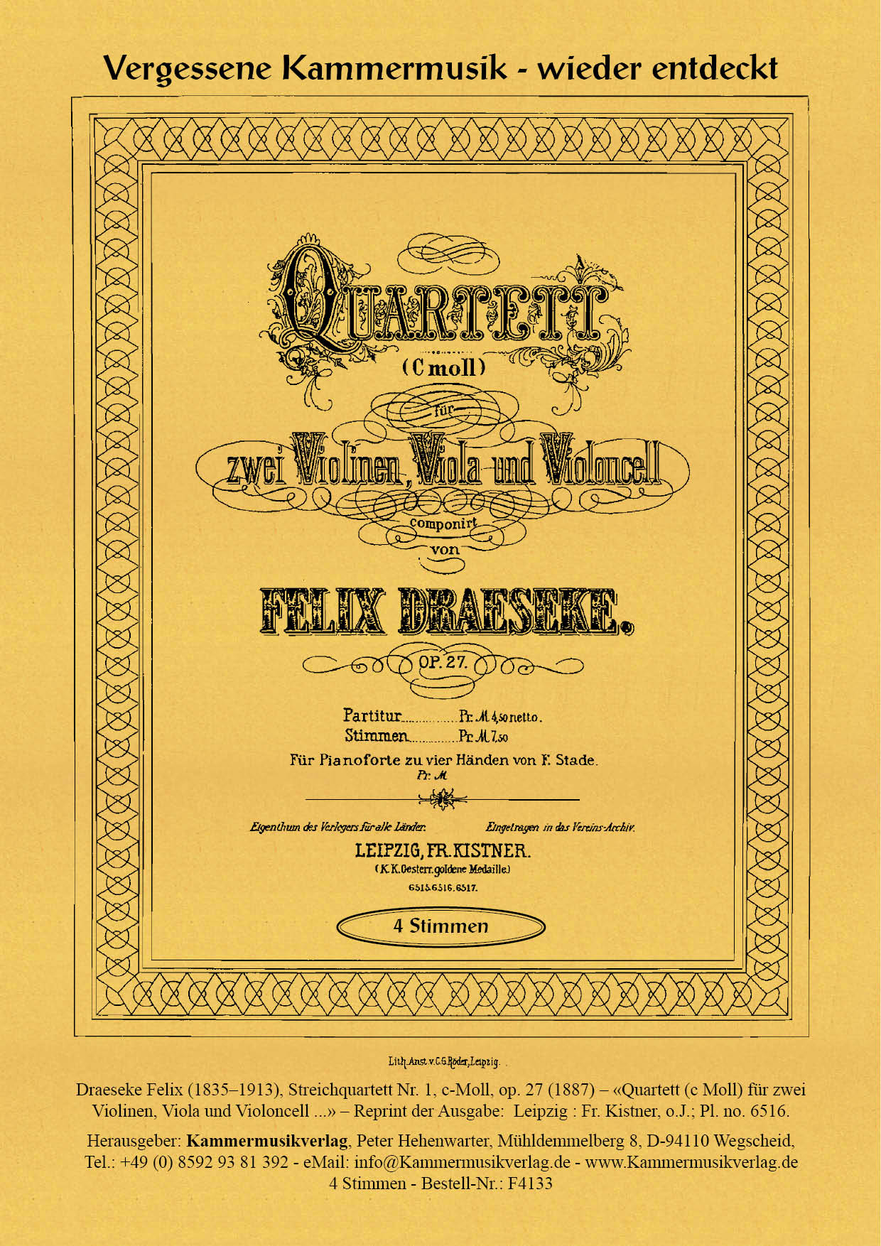 F4586-Draeseke_op_27__Titelgrafik Draeseke, Felix – Streichquartett Nr. 1, c-Moll, op. 27