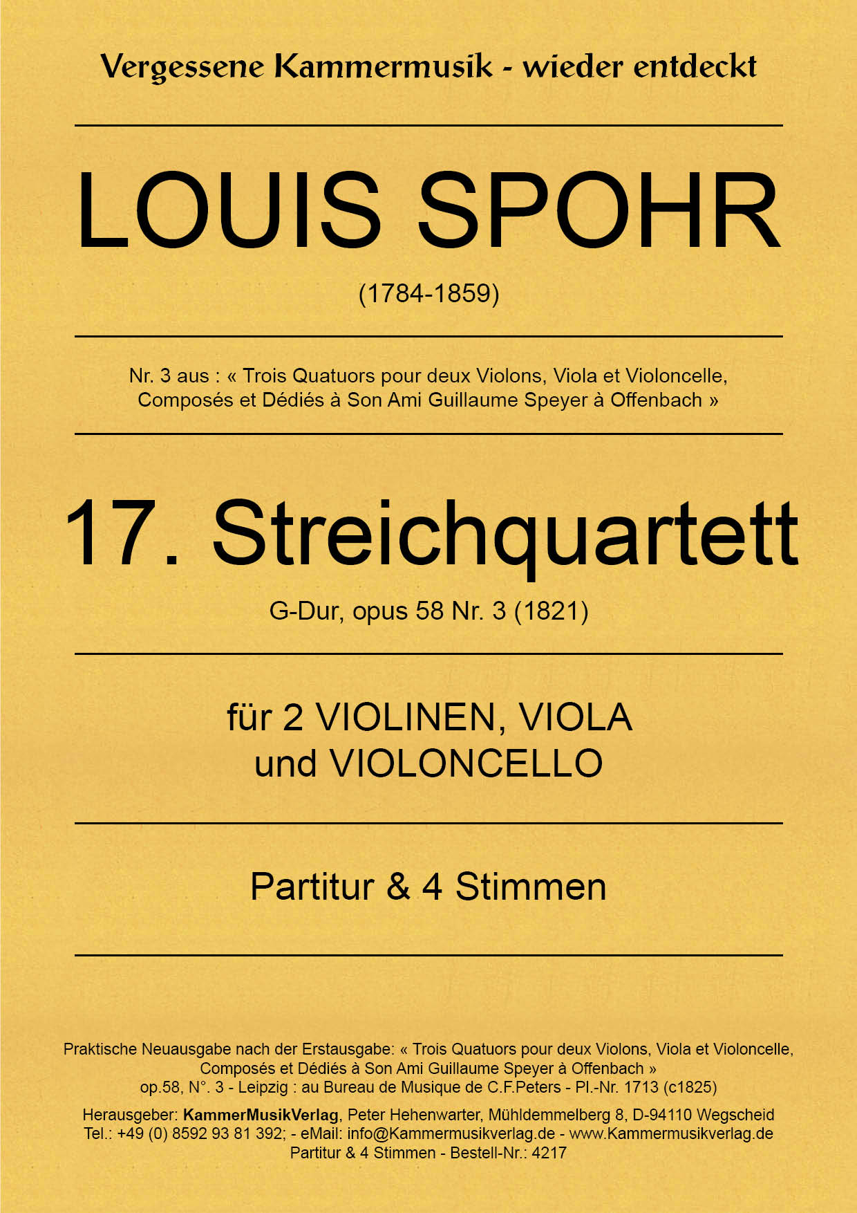 4217-Spohr__Titelgrafik Spohr, Louis - String Quartet No. 17, G major, op.58-3