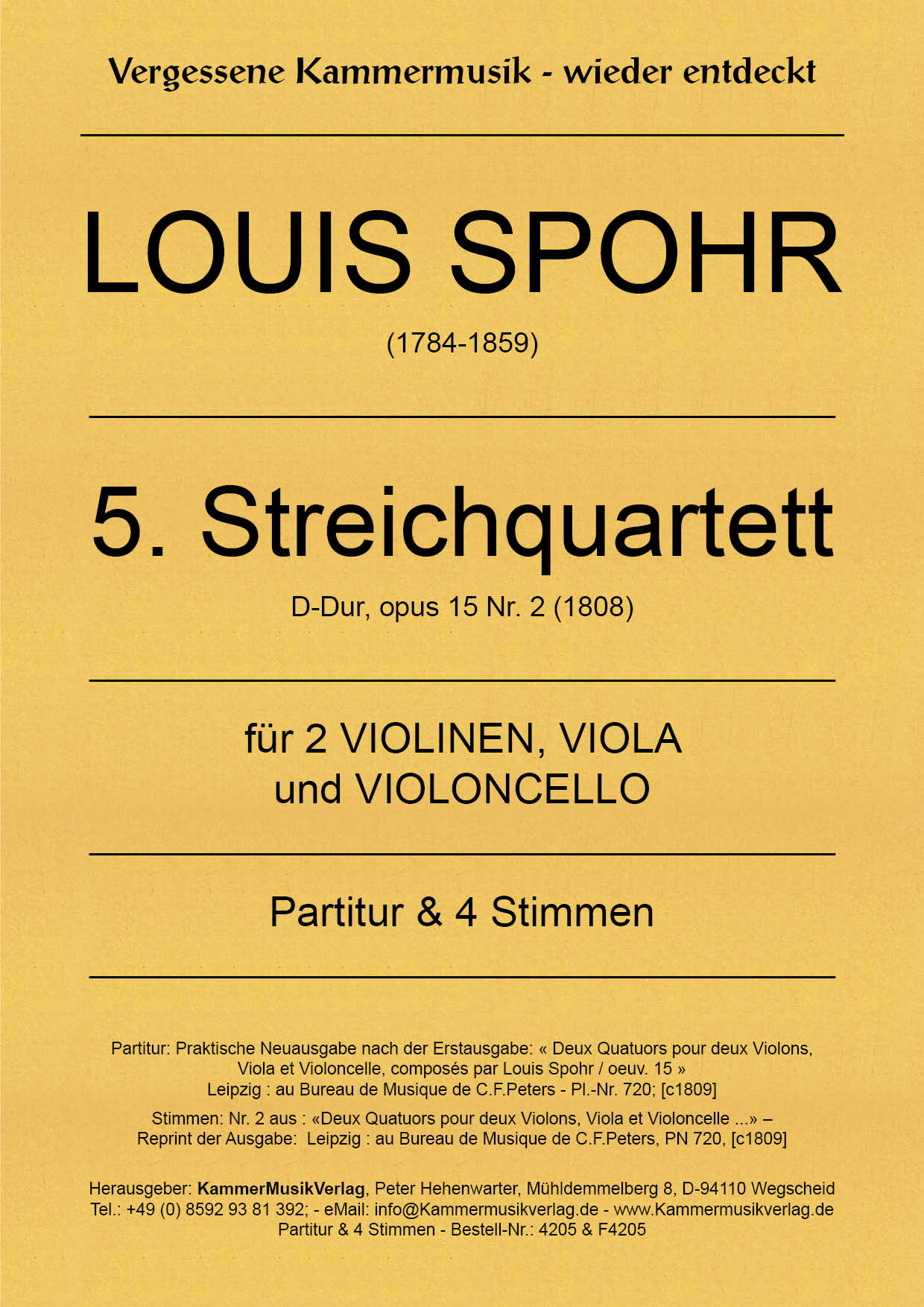 4205-Spohr__Titelgrafik Spohr, Louis - String Quartet No. 5, D major, op.15-2