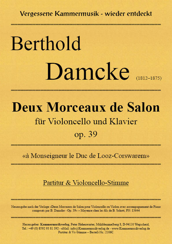 2106C-Damcke_op_38_Cello__Titelgrafik Damcke, Berthold – Deux Morceaux de Salon für Violoncello und Klavier op. 39