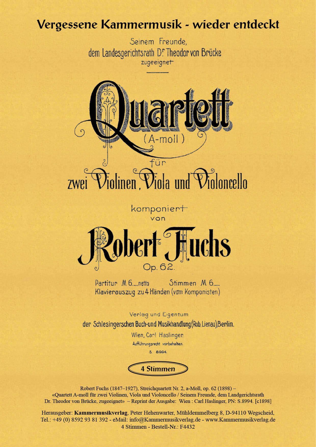 F4432-Fuchs_op_62_Titelgrafik Fuchs, Robert – Streichquartett Nr. 2, a-Moll, op. 62